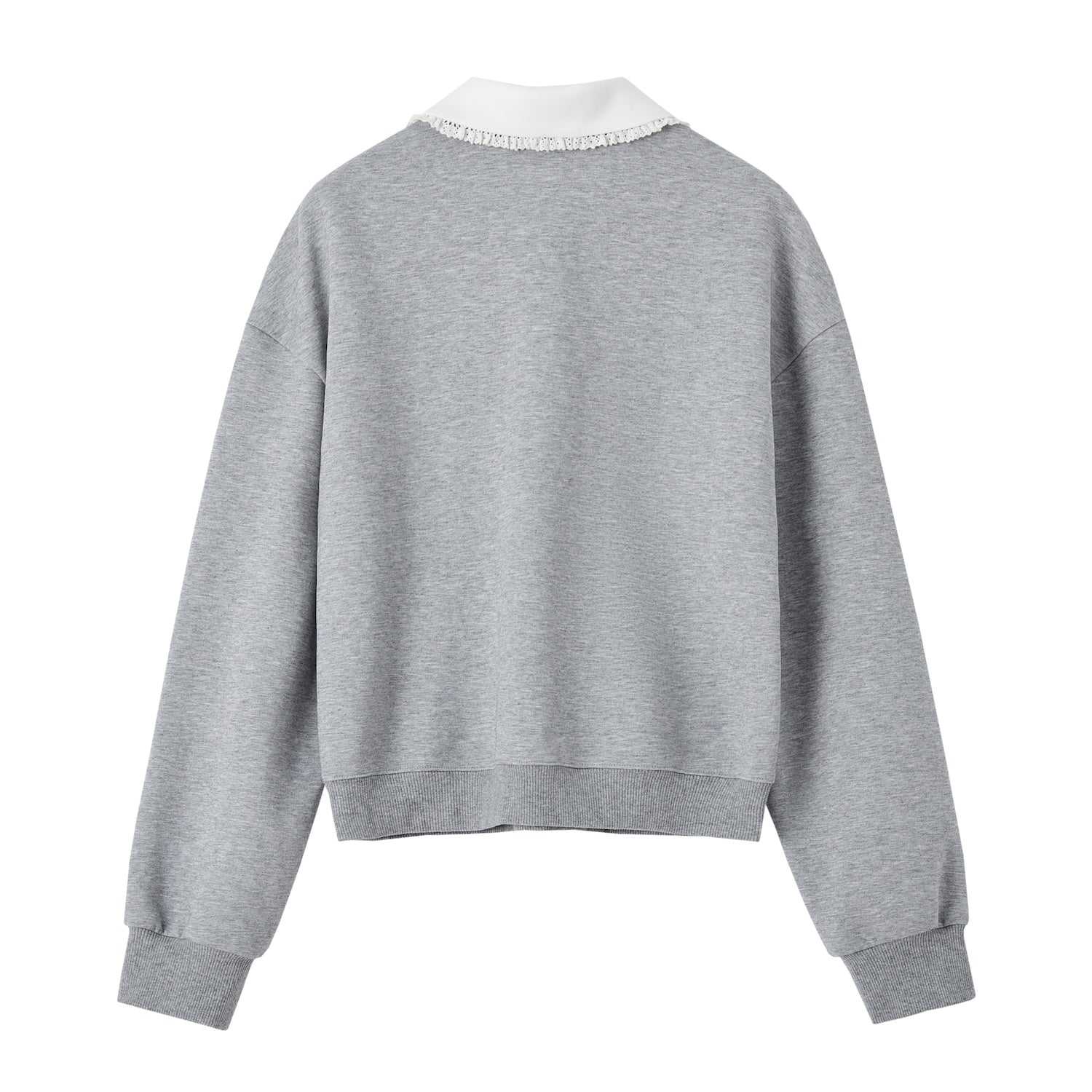 White Large Square Collar Lace Sweatshirt In Gray