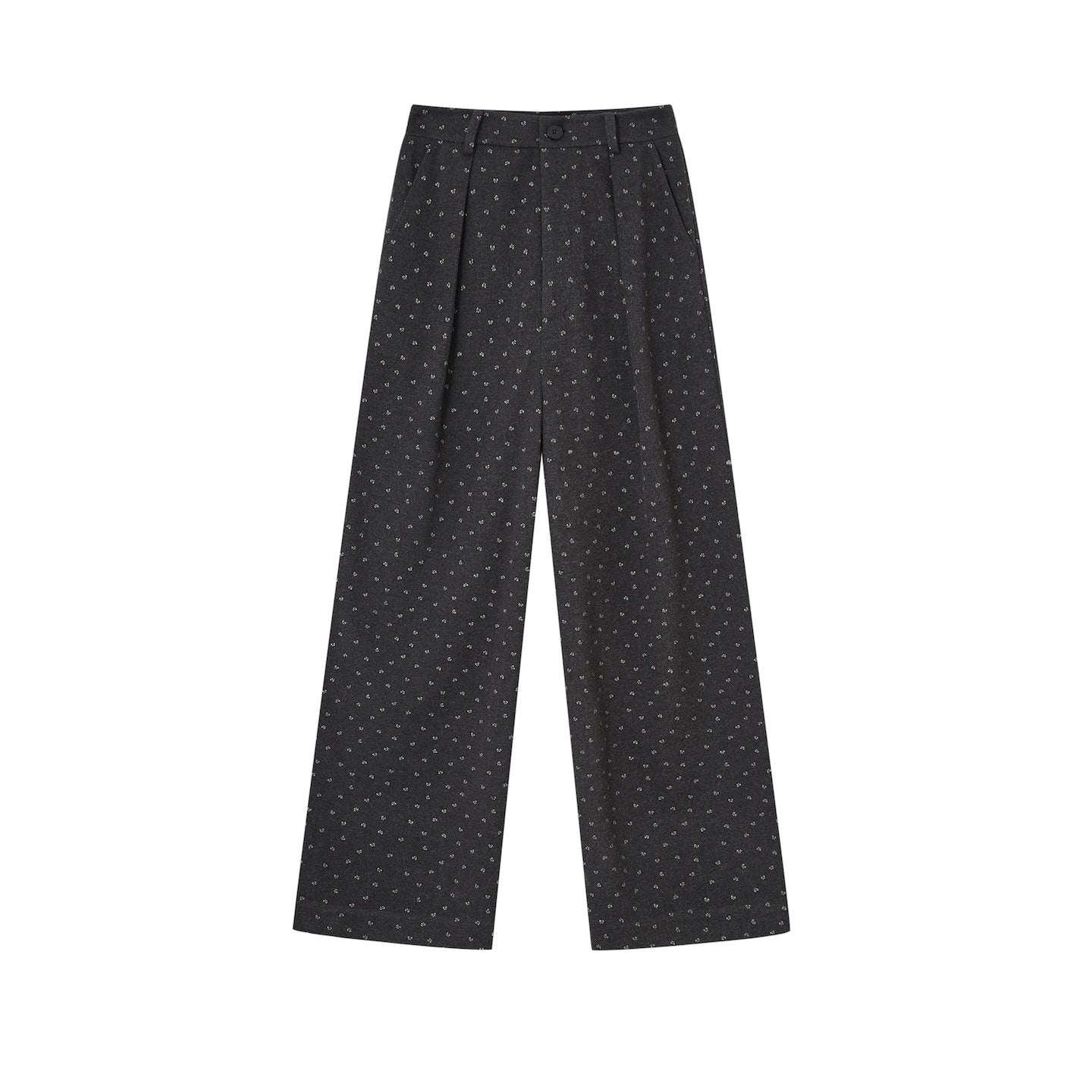 SOMESOWE Printed Bow Woolen Trousers In Dark Gray | MADAX
