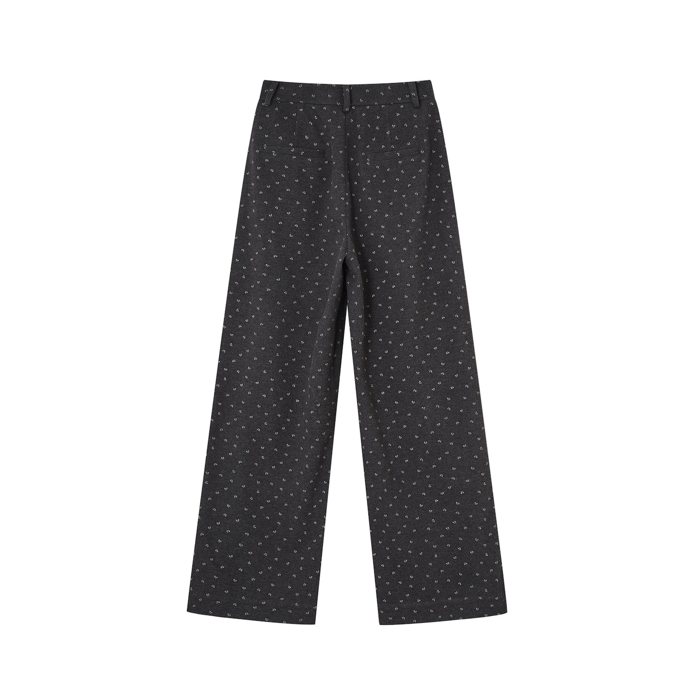 SOMESOWE Printed Bow Woolen Trousers In Dark Gray | MADAX