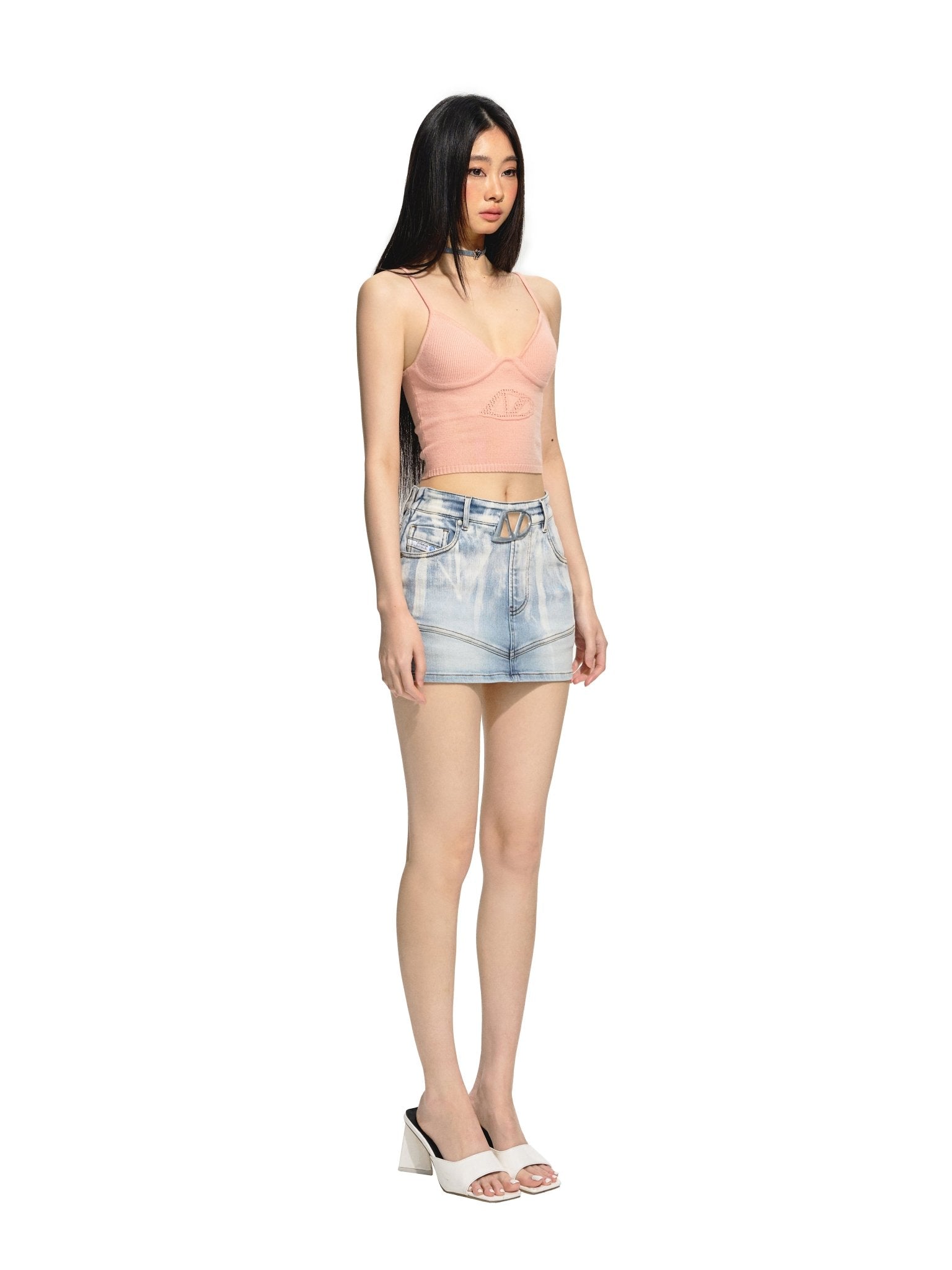 NAWS Printed Cutout Short Knit Suspenders Pink | MADA IN CHINA