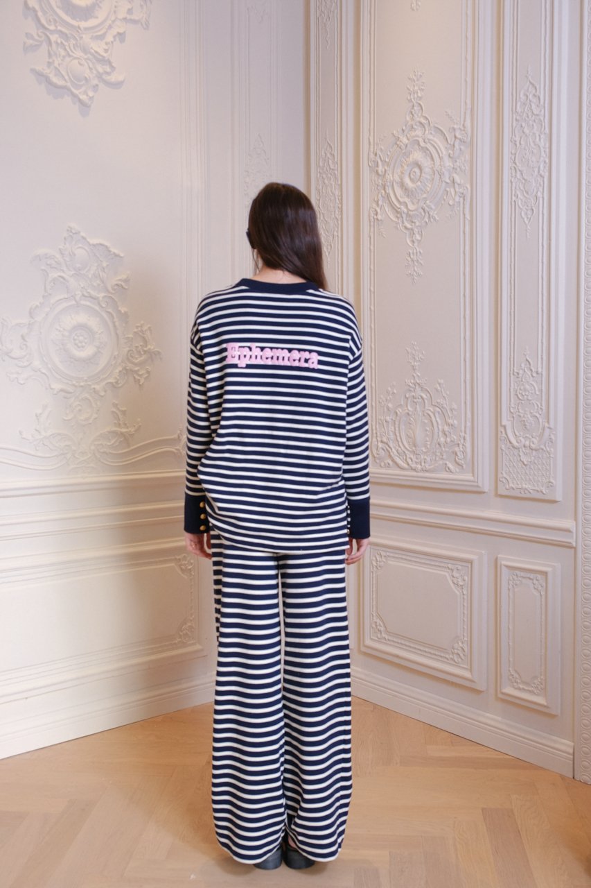 DIANA VEVINA Printed Logo Blue and White Stripe Sweatshirt | MADA IN CHINA