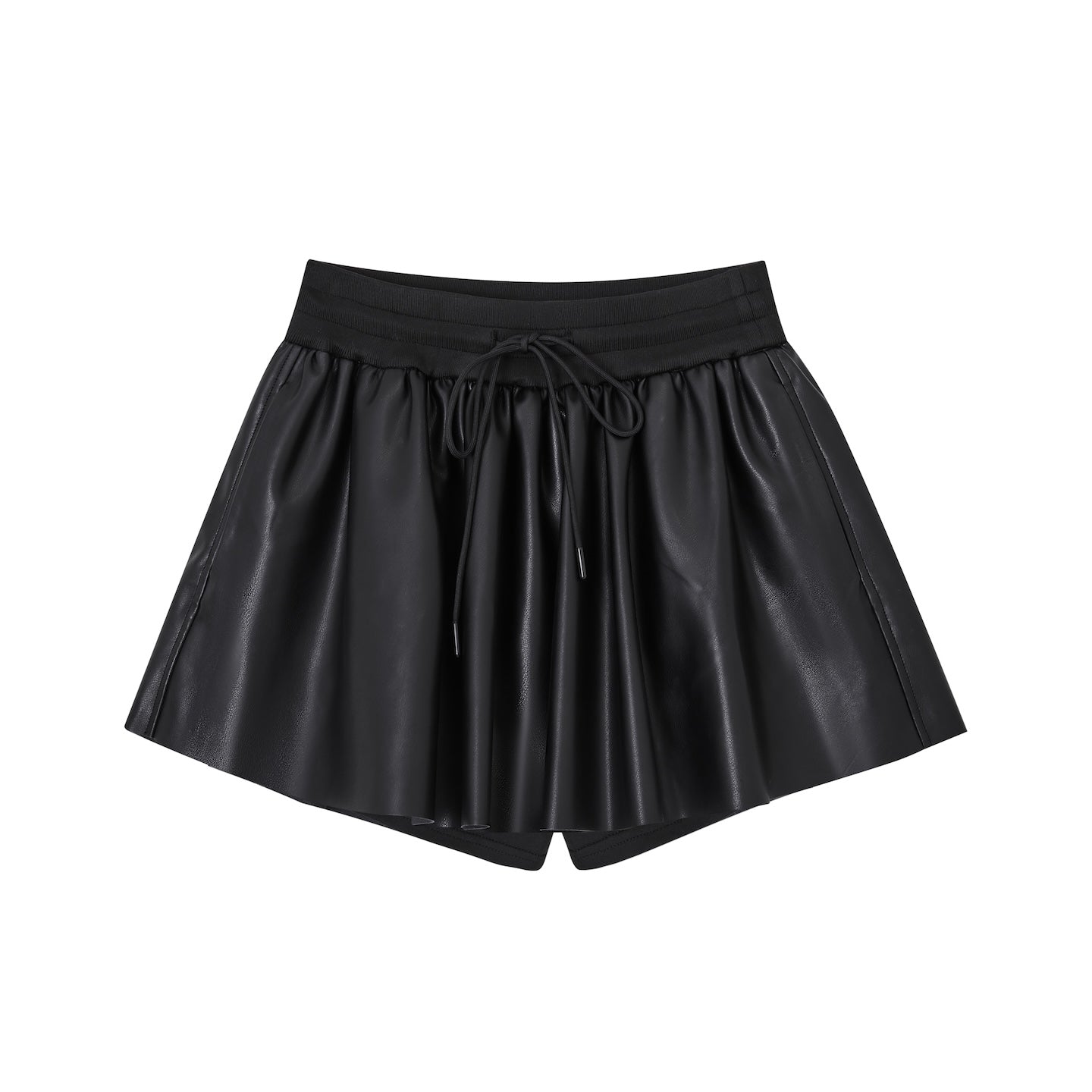 SOMESOWE Puffy Leather Skirt In Black | MADAX