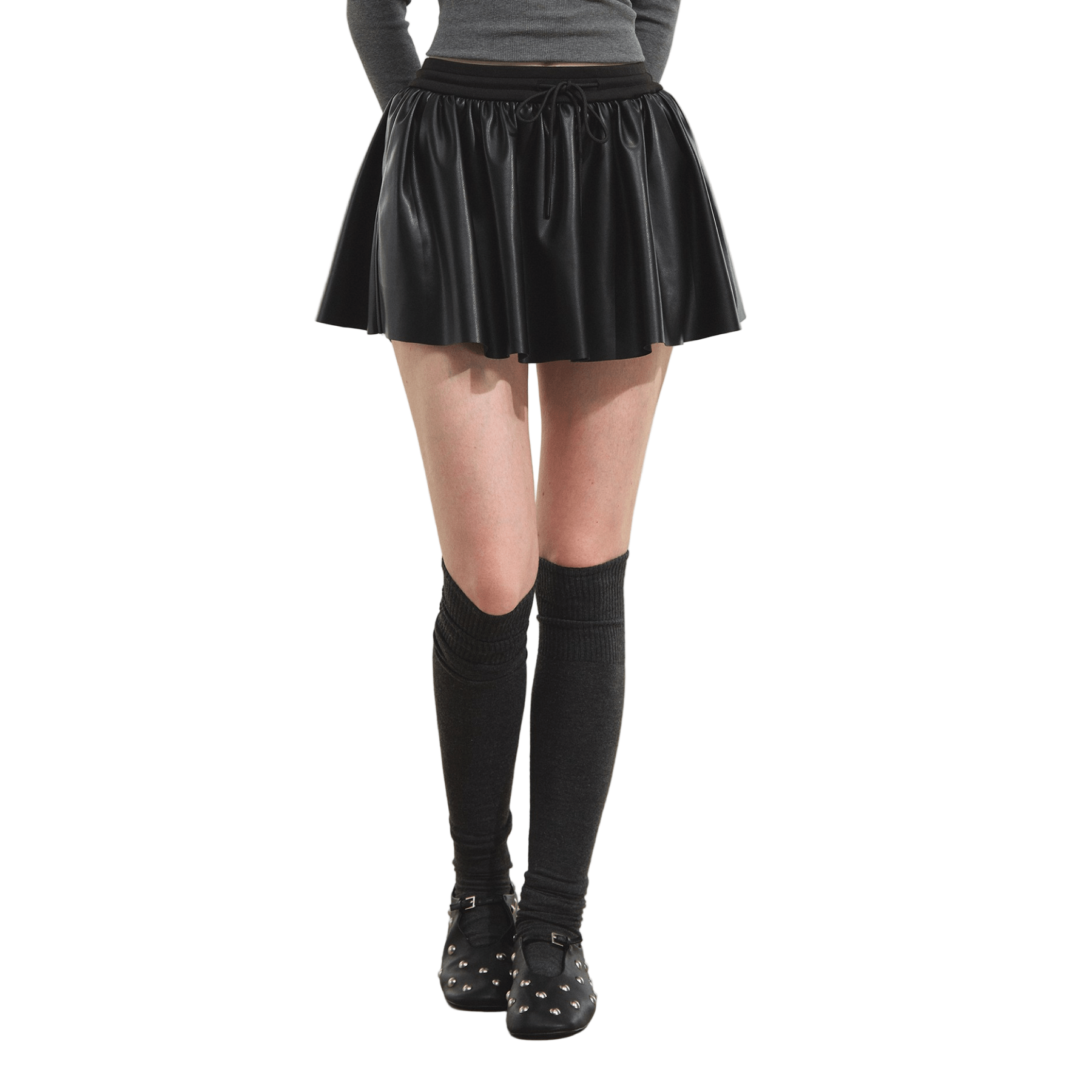 SOMESOWE Puffy Leather Skirt In Black | MADAX