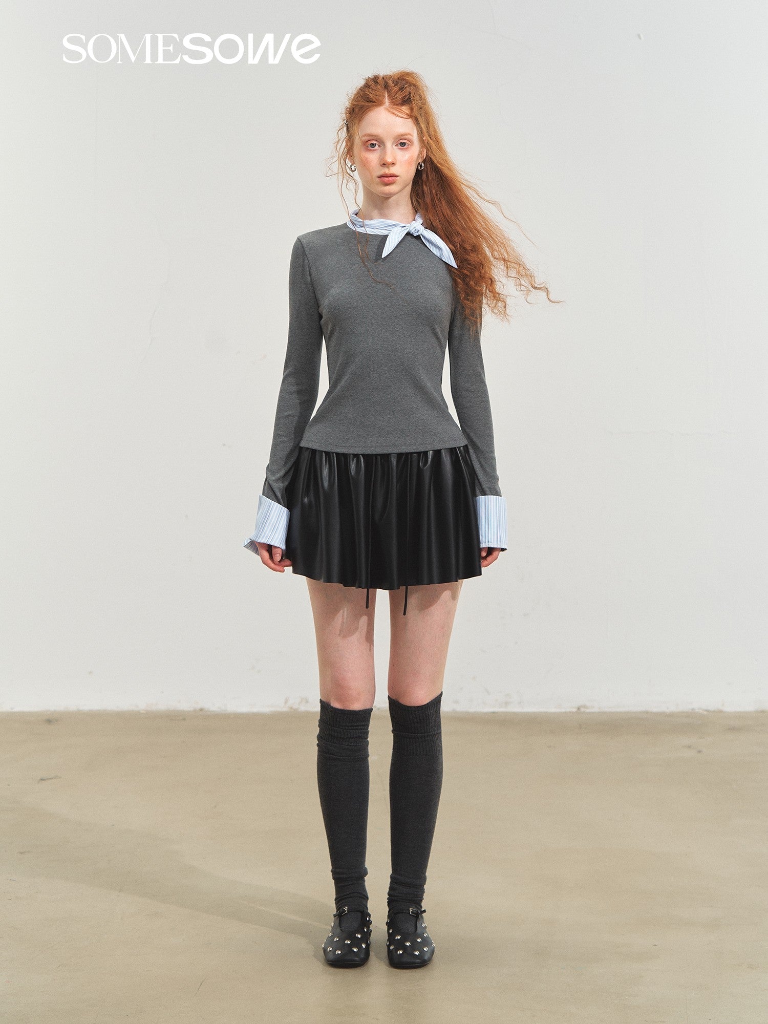 SOMESOWE Puffy Leather Skirt In Black | MADAX