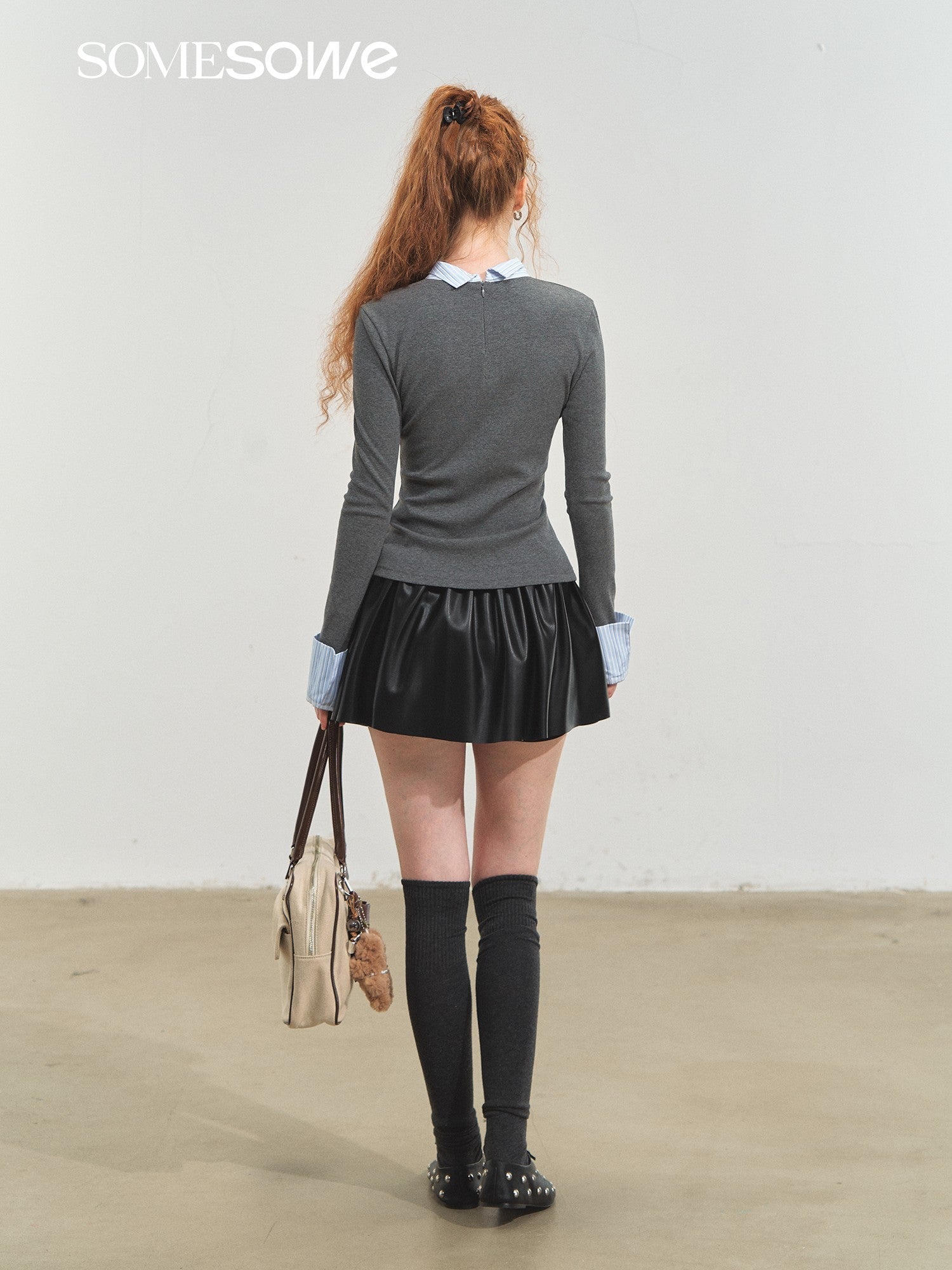 SOMESOWE Puffy Leather Skirt In Black | MADAX