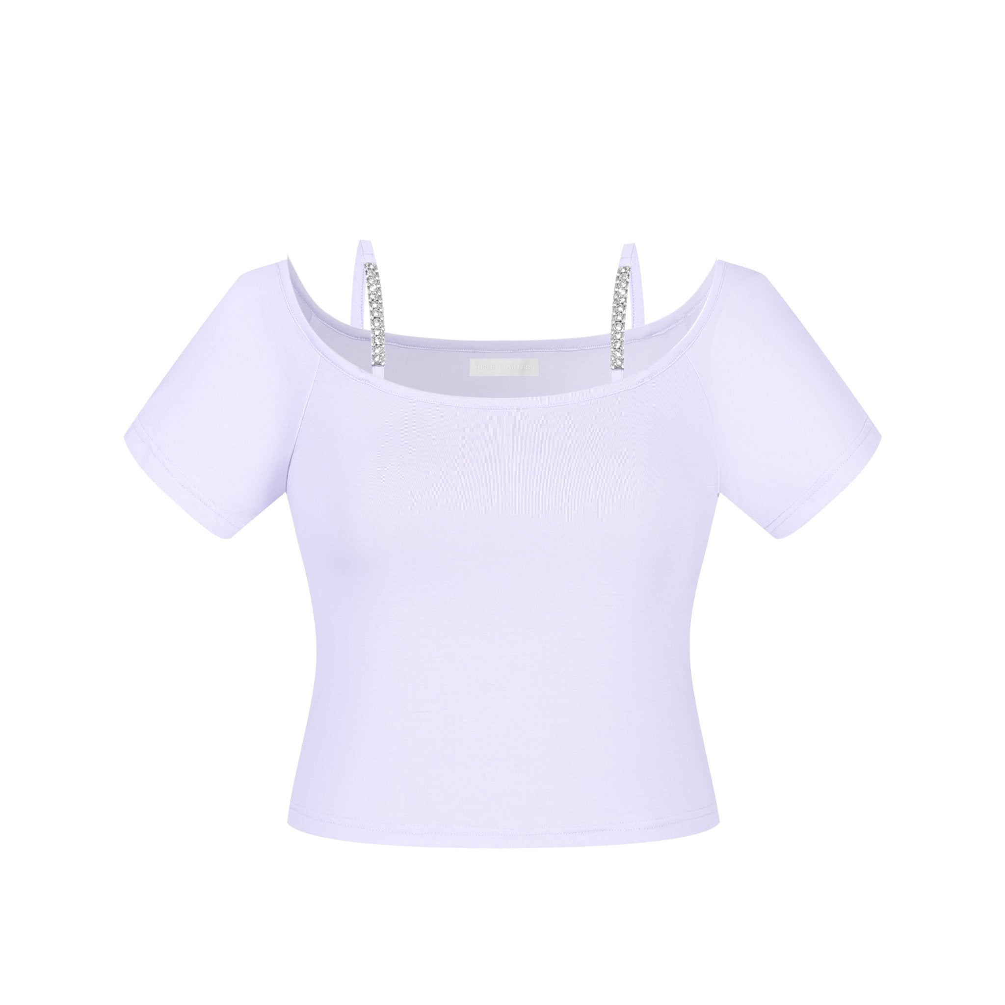 THREE QUARTERS Purple Drill Chain Strapless Slimming Top Short Sleeve | MADA IN CHINA