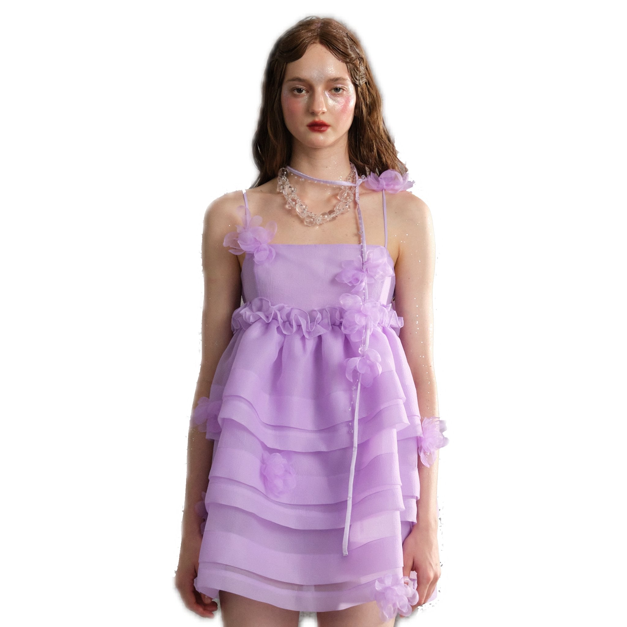 ARTE PURA Purple Floral Halter Puffy Dress | MADA IN CHINA