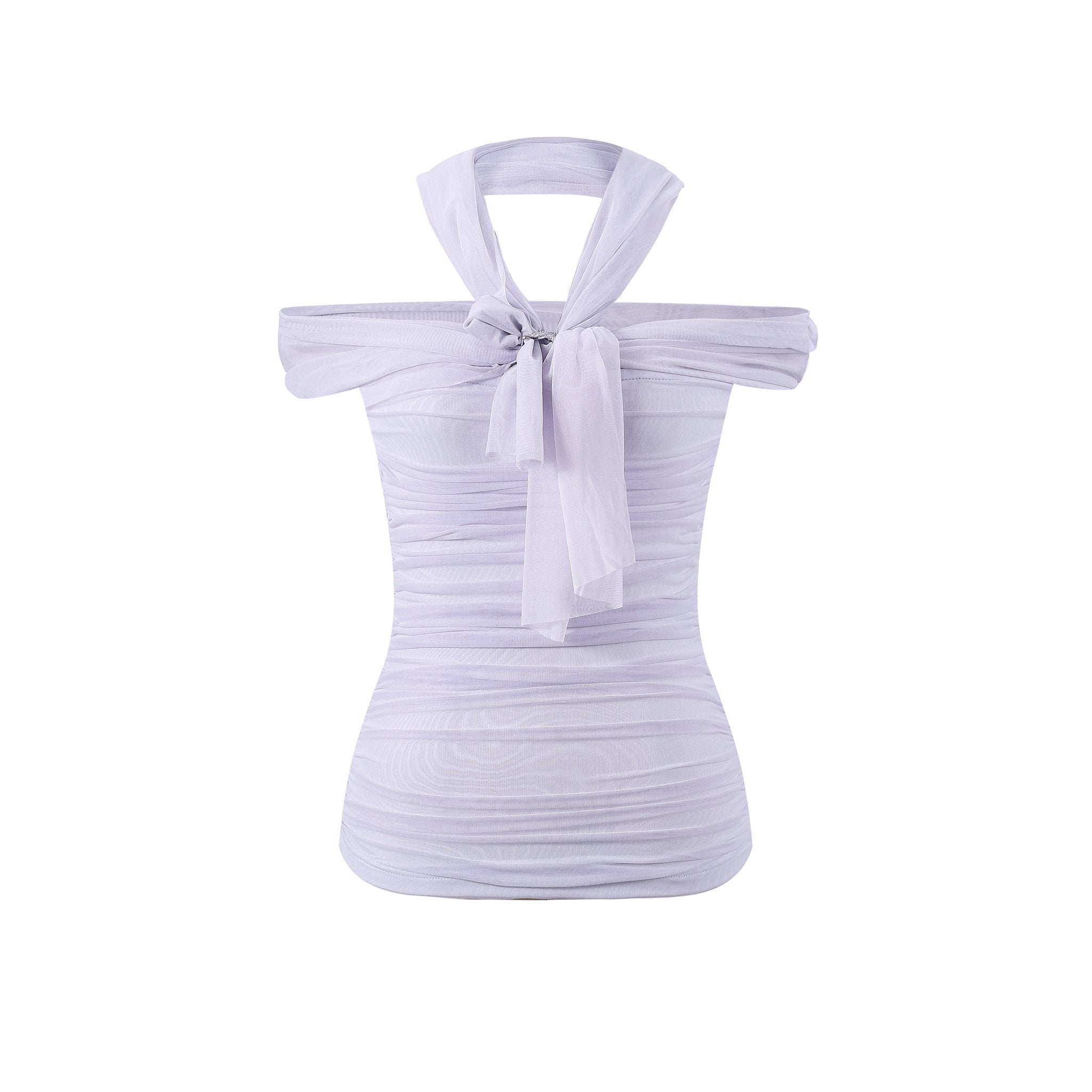 THREE QUARTERS Purple Mesh Removable Neckline One - Shoulder Top | MADA IN CHINA