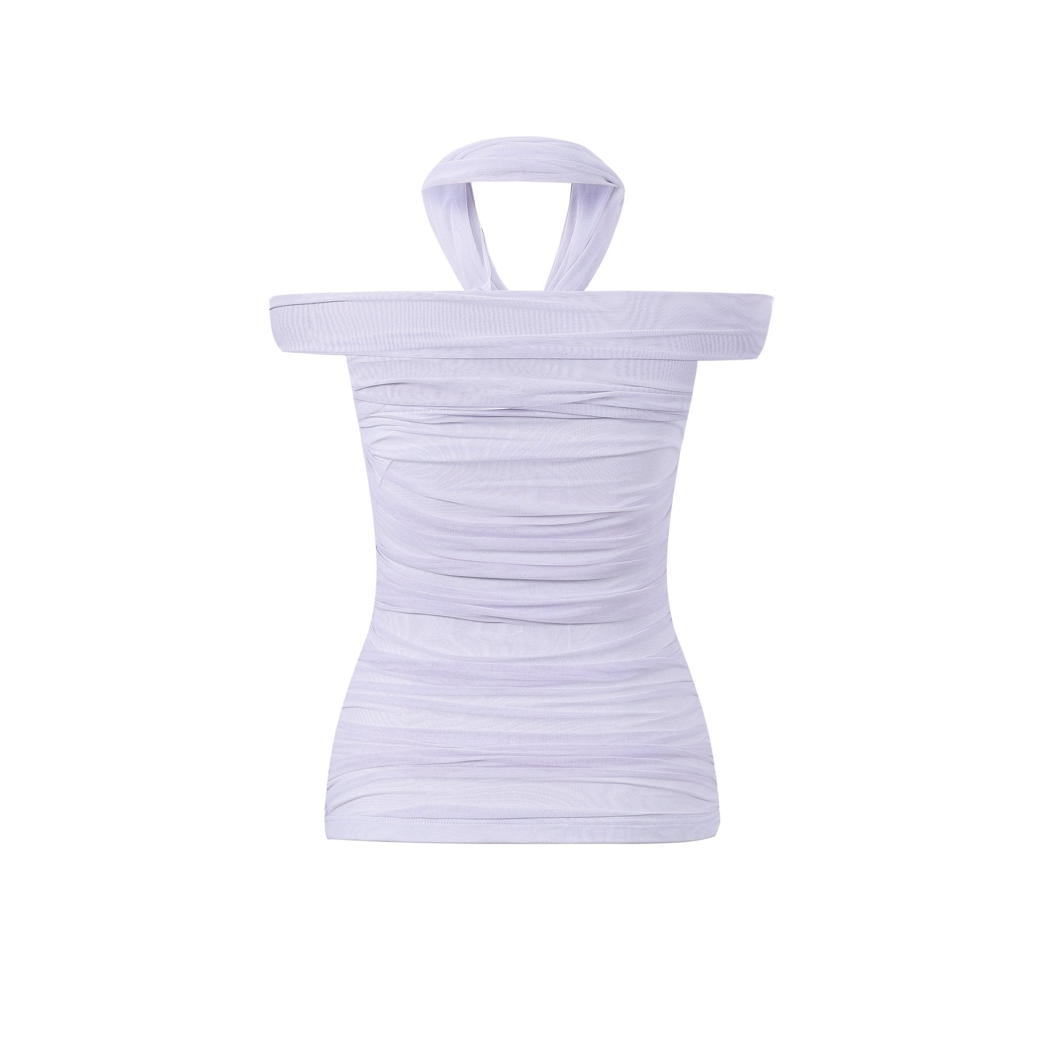 THREE QUARTERS Purple Mesh Removable Neckline One - Shoulder Top | MADA IN CHINA