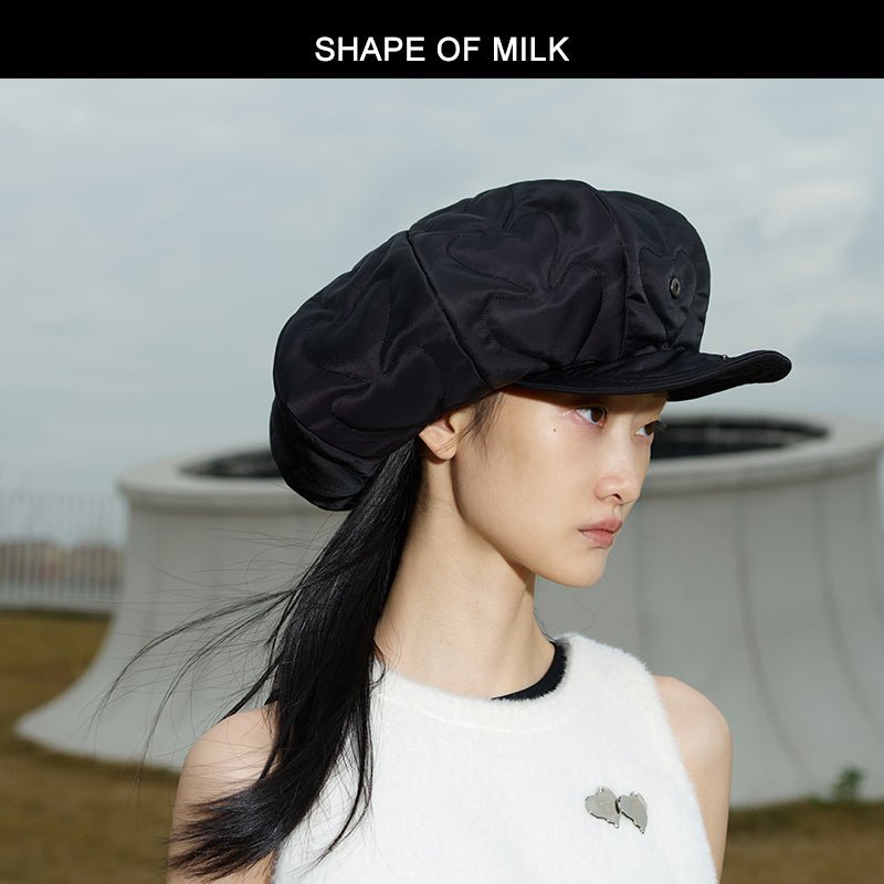 SHAPE OF MILK Quilted Cotton Newsboy Cap Black | MADA IN CHINA