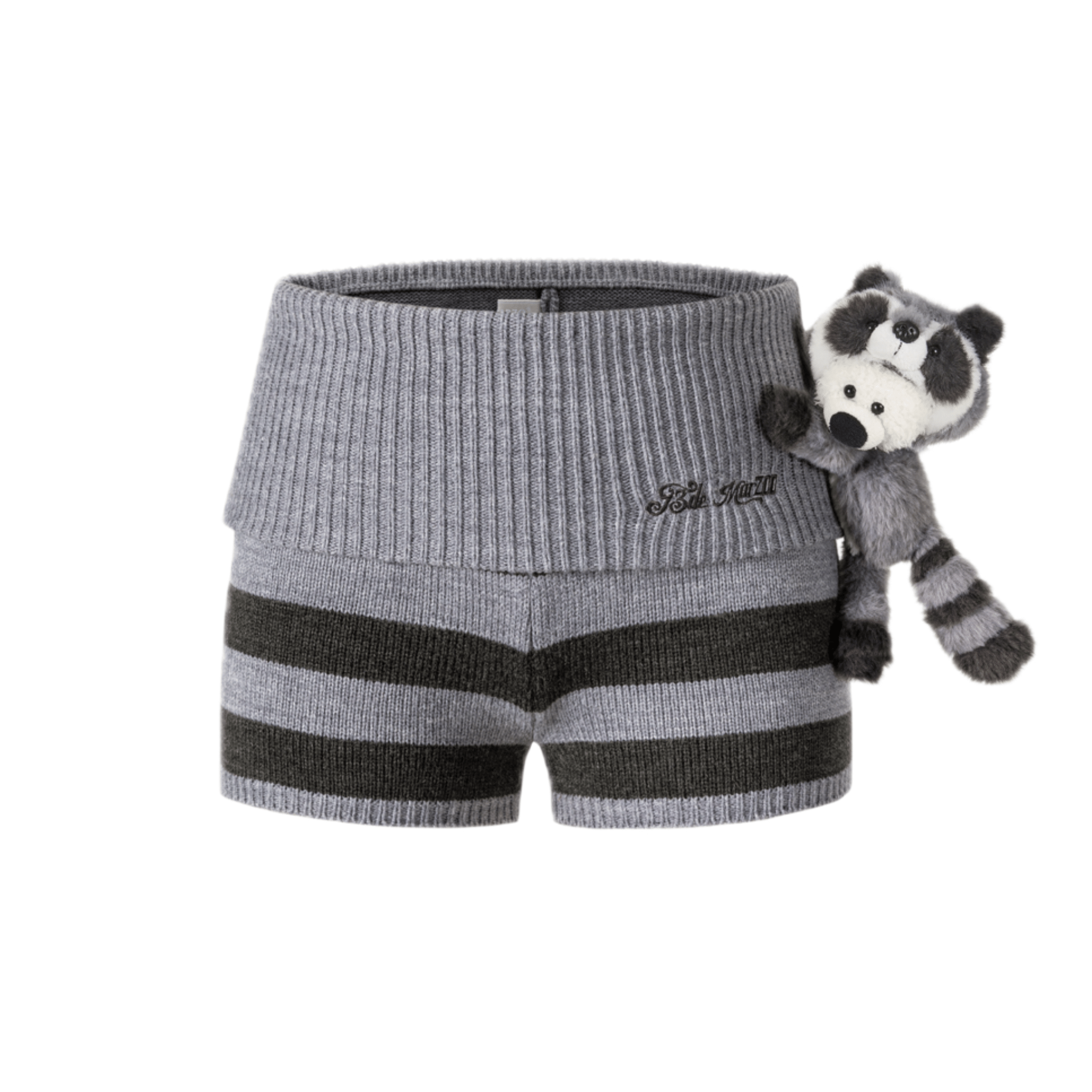 13DE MARZO Raccoon Bear Stuffed Knitted Shorts in Gray | MADAX