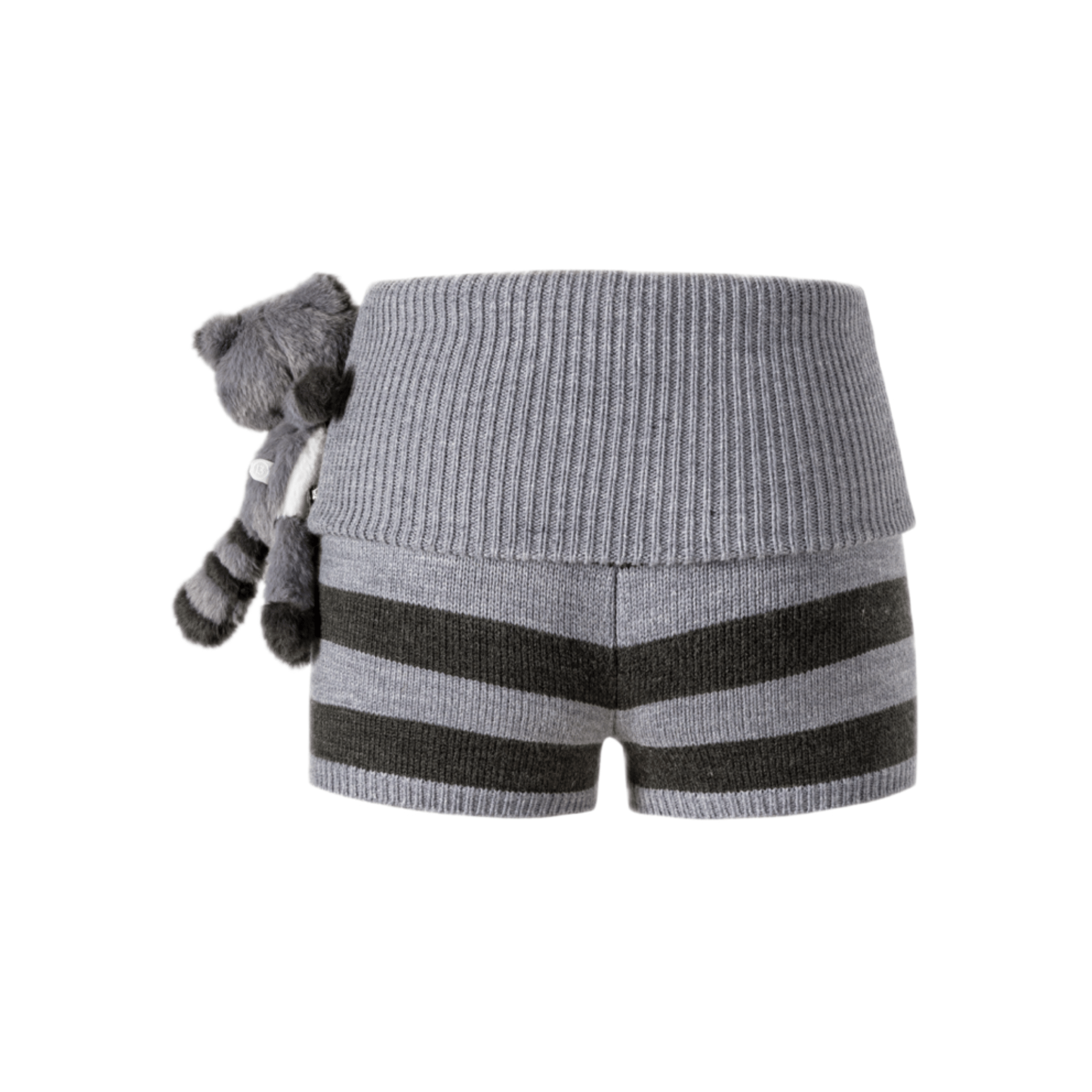 13DE MARZO Raccoon Bear Stuffed Knitted Shorts in Gray | MADAX