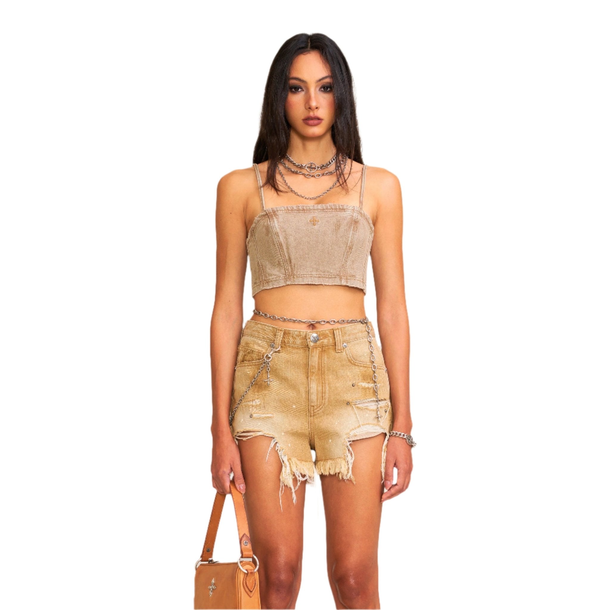 SMFK Rage Wild Denim Short Camisole In Cowboy Brown | MADAX