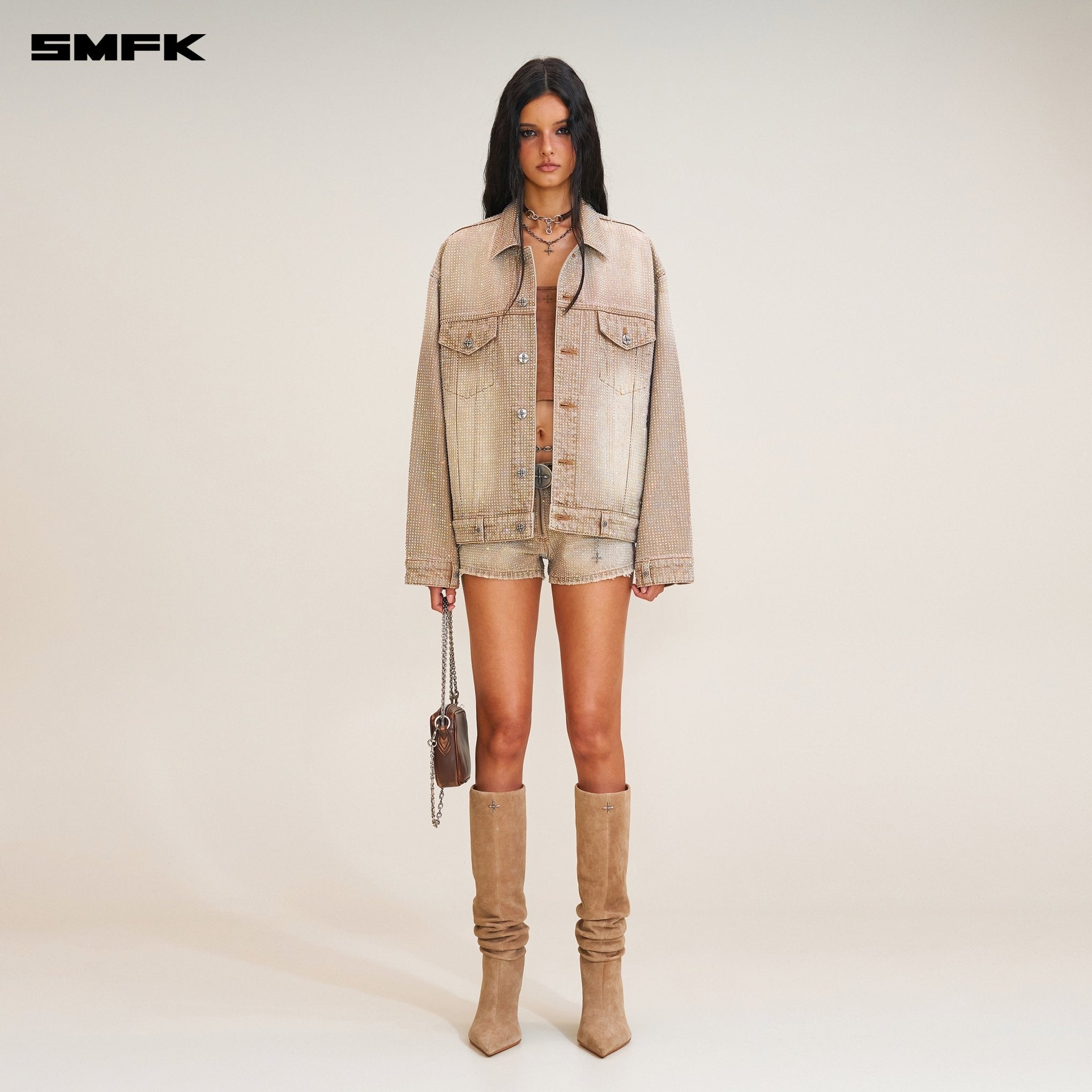 SMFK Rage Wild Diamond Denim Jacket In Earth Tone | MADAX