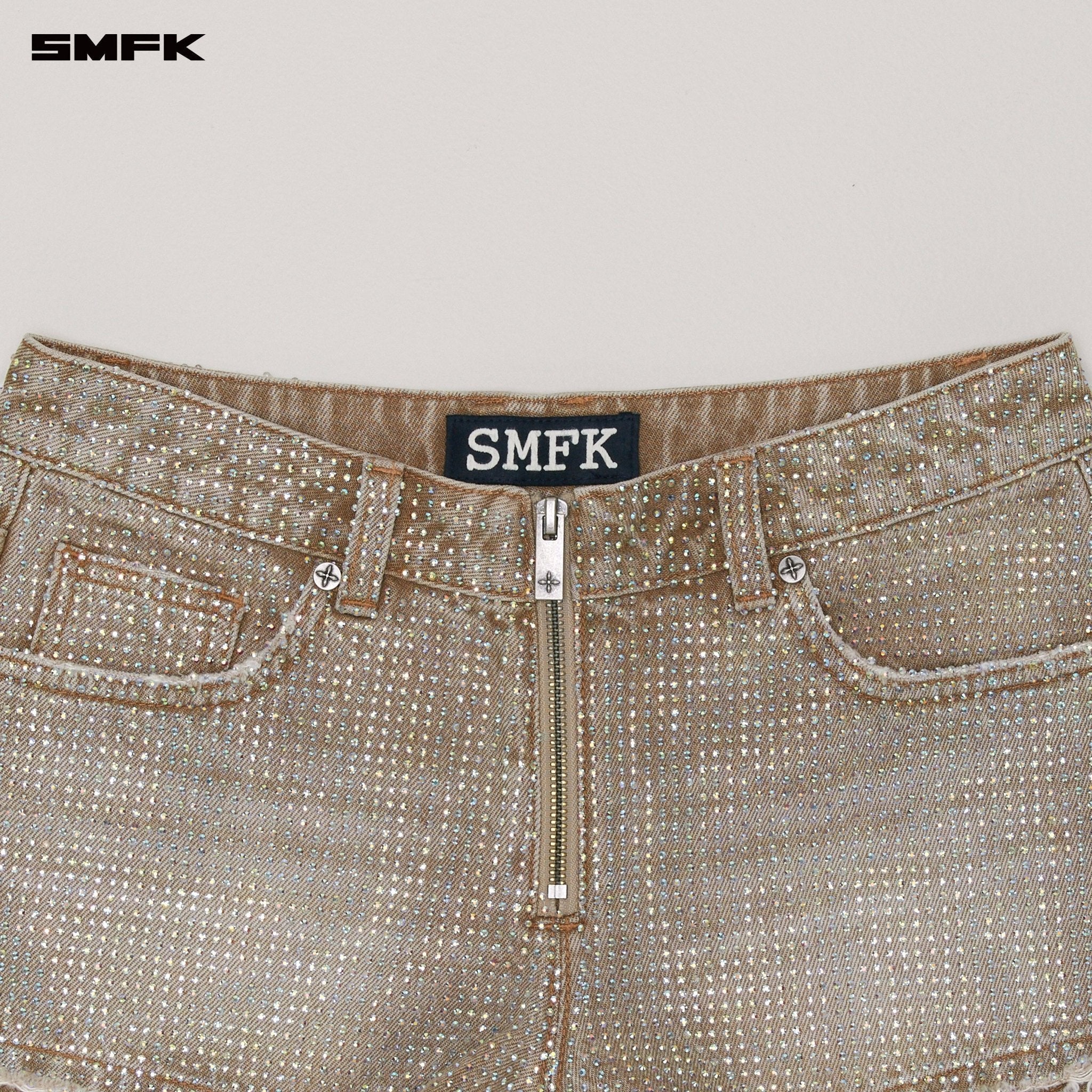 SMFK Rage Wild Diamond Denim Shorts Low In Earth Tone | MADAX