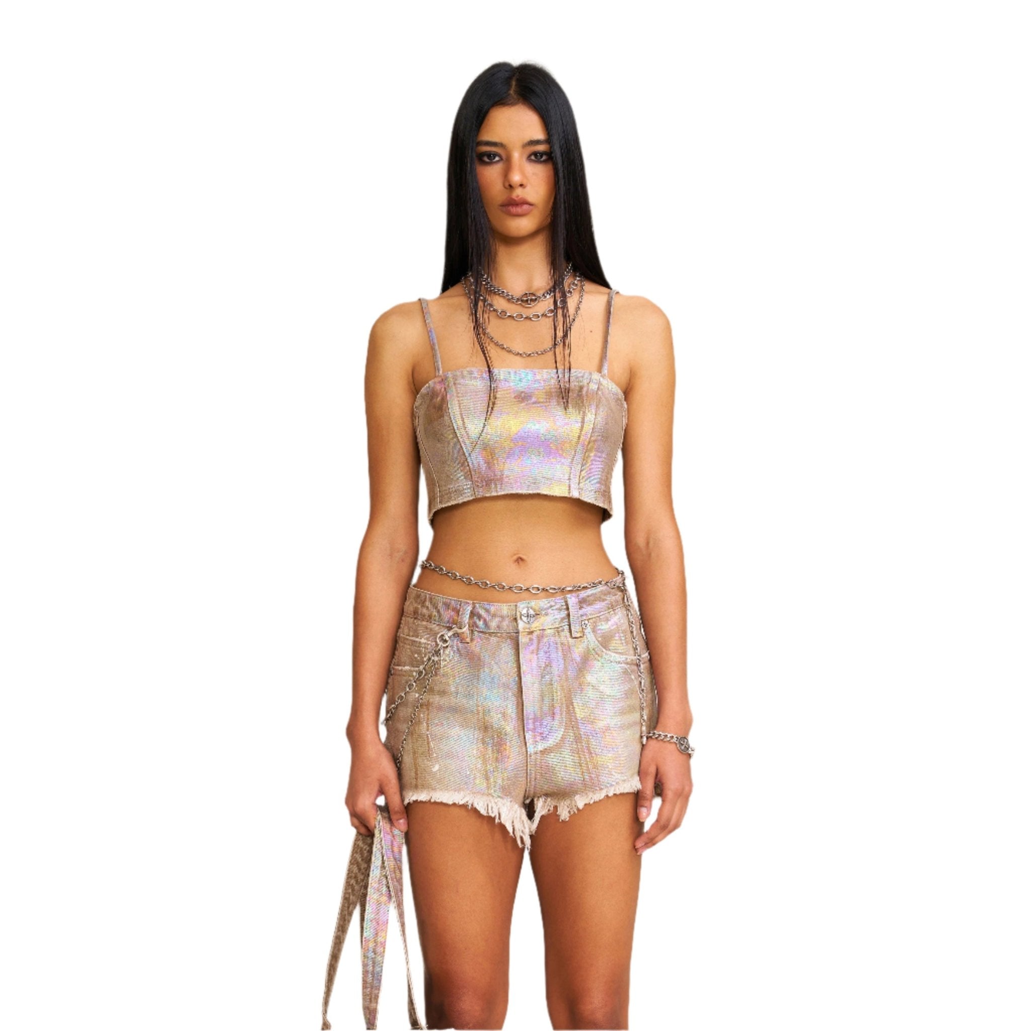 SMFK Rage Wild Fantasy Short Denim Camisole In Iridescent | MADAX