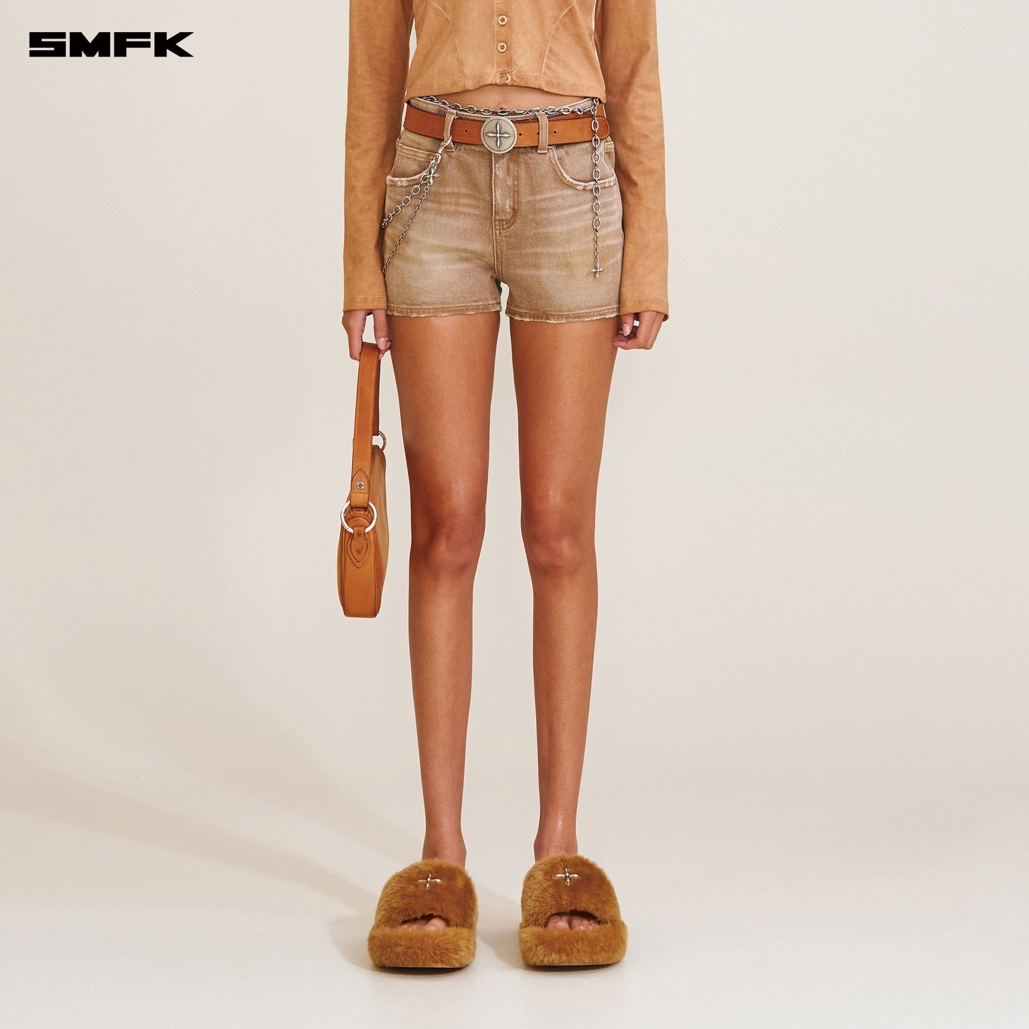 SMFK Rage Wild Handcraft High Waist Denim Shorts In Cowboy Brown | MADAX
