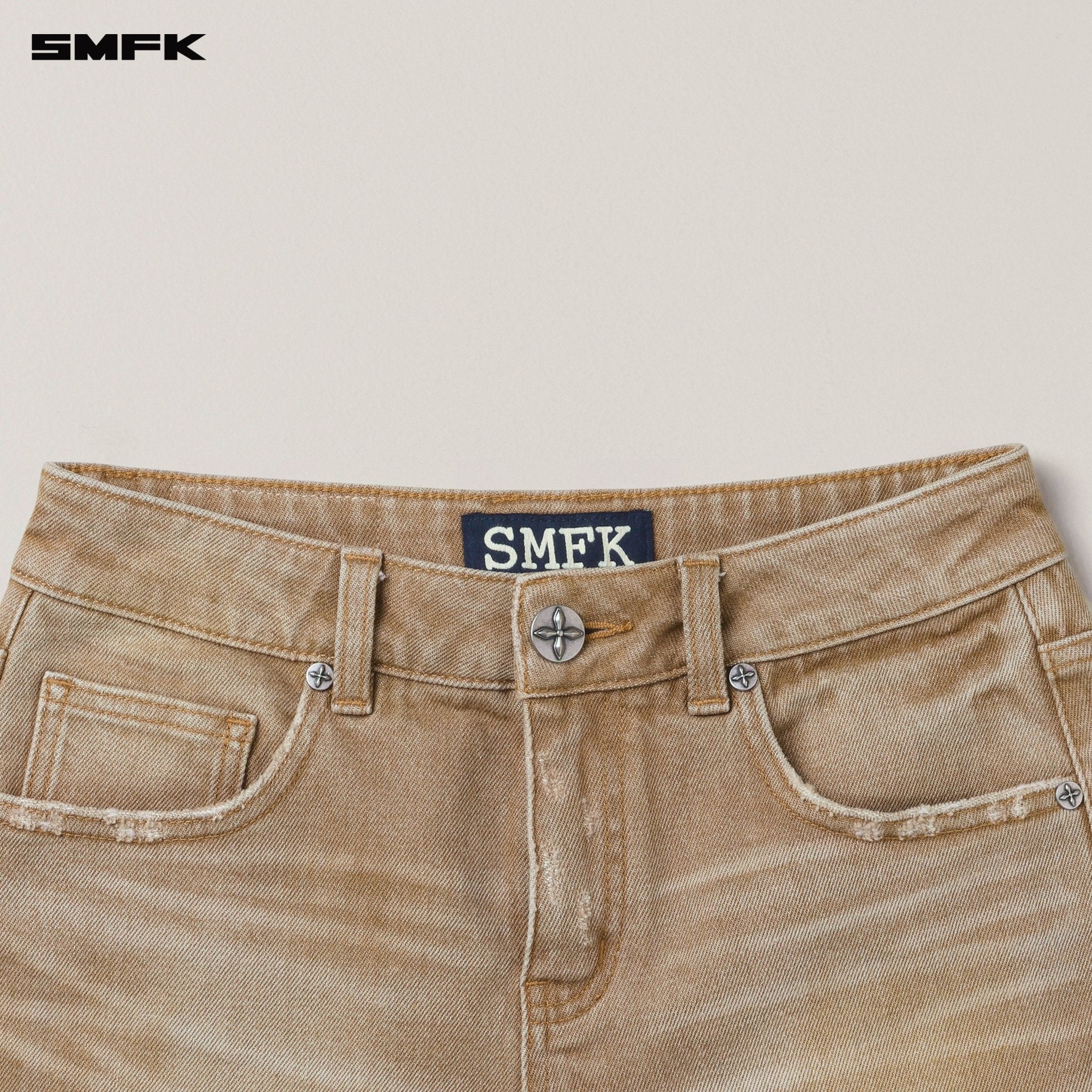 SMFK Rage Wild Handcraft High Waist Denim Shorts In Cowboy Brown | MADAX