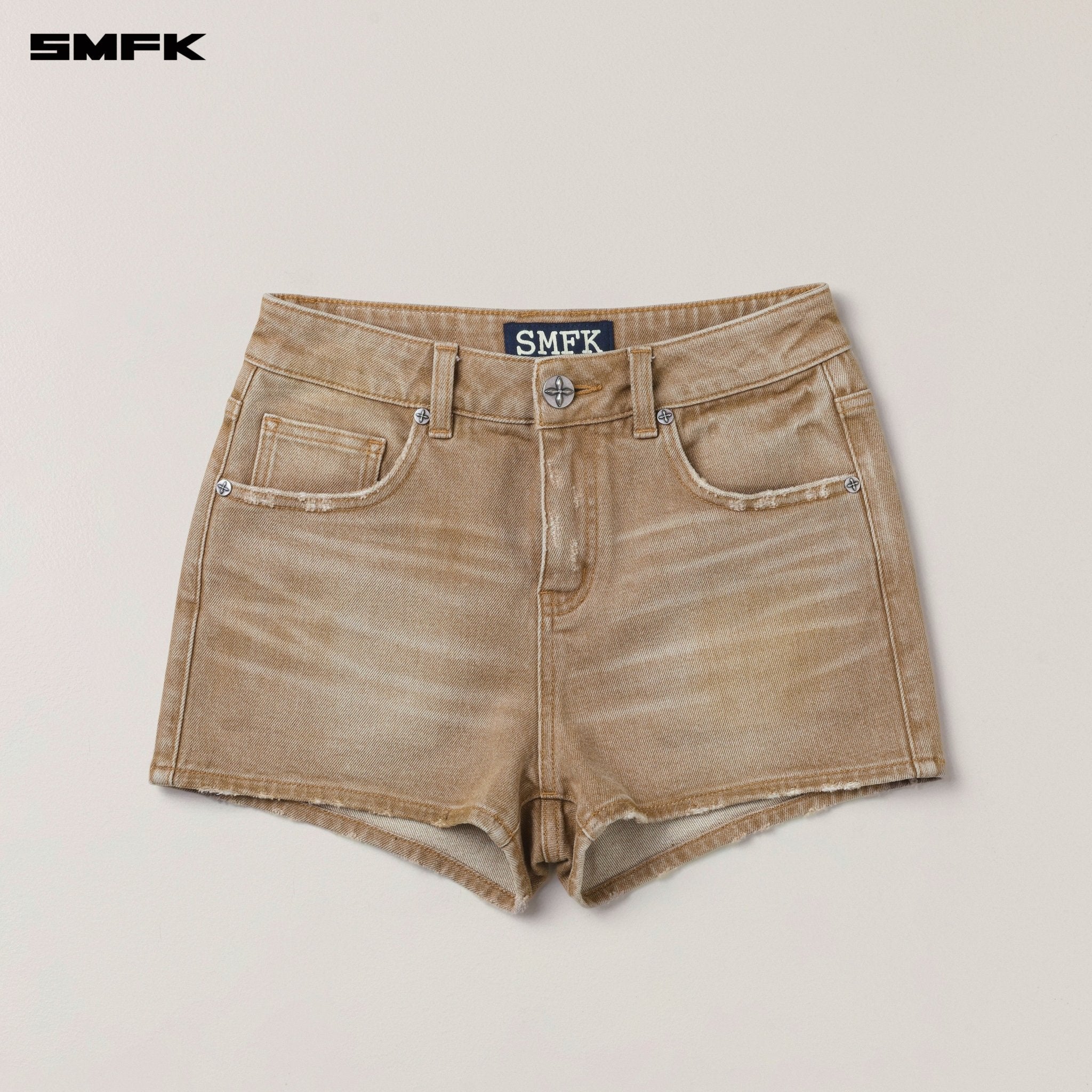 SMFK Rage Wild Handcraft High Waist Denim Shorts In Cowboy Brown | MADAX