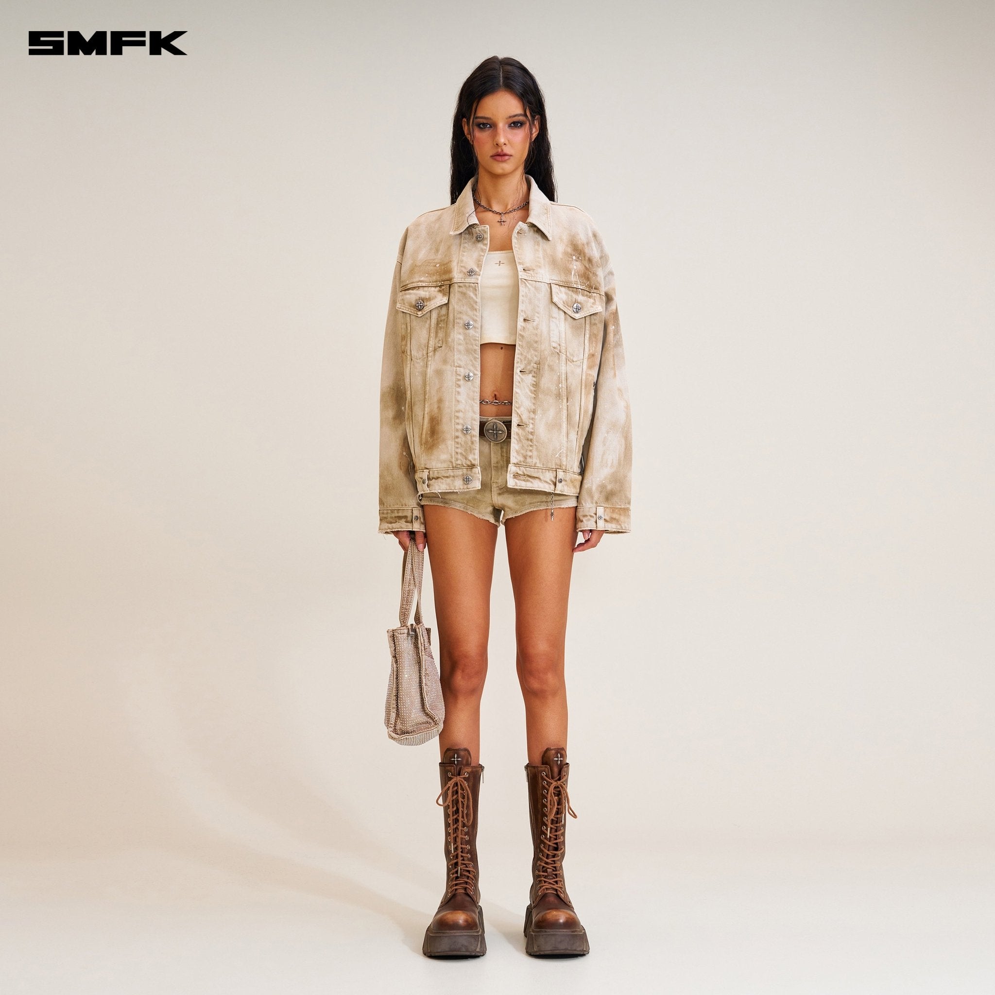 SMFK Rage Wild Huge Denim Jacket In Brown | MADAX