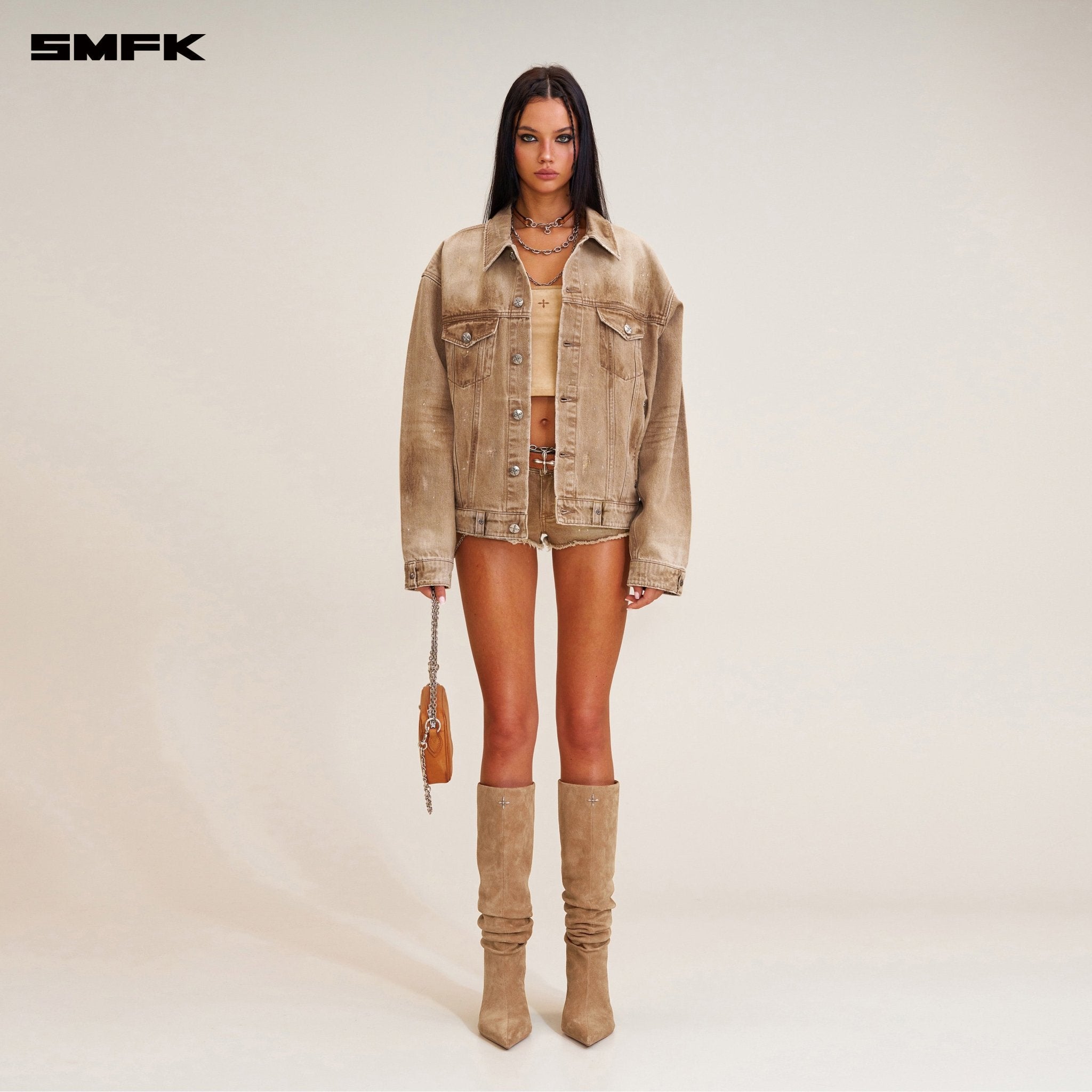 SMFK Rage Wild Huge Denim Jacket In Cowboy Brown | MADAX