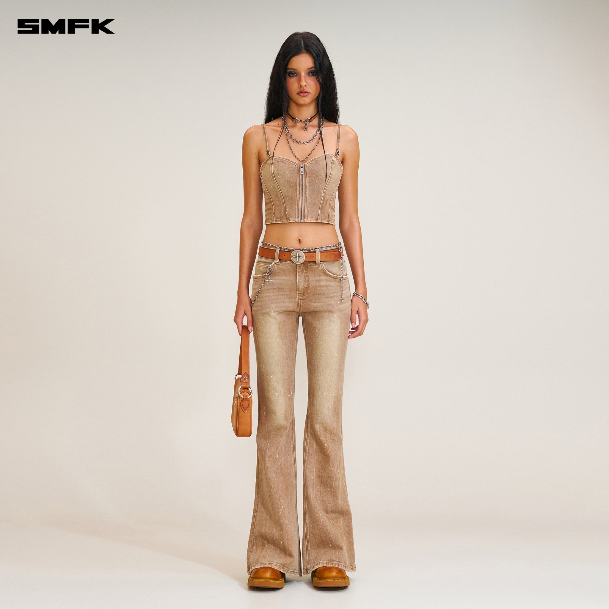 SMFK Rage Wild Hurricane Handcraft Flared Denim Pants In Cowboy Brown | MADAX