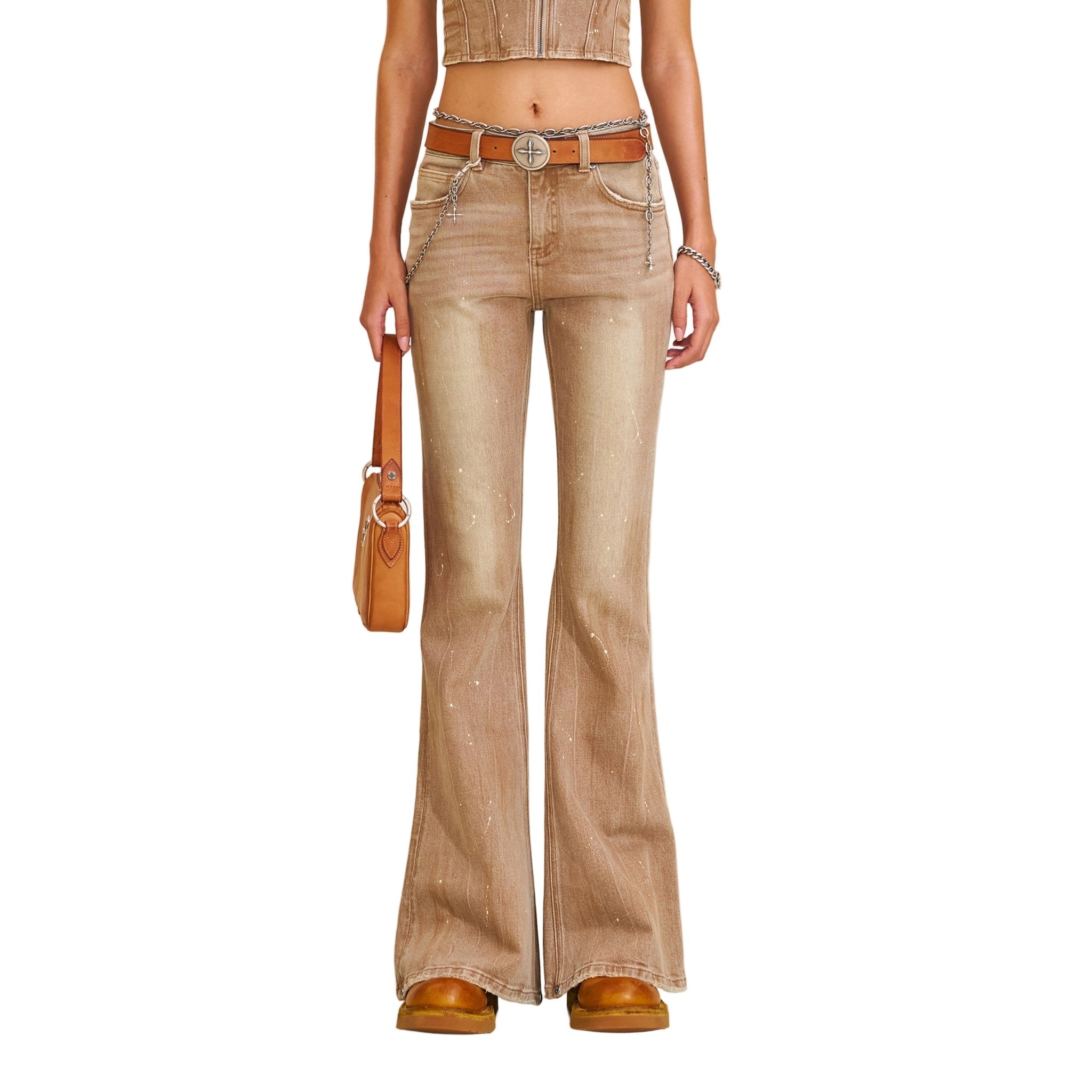 SMFK Rage Wild Hurricane Handcraft Flared Denim Pants In Cowboy Brown | MADAX