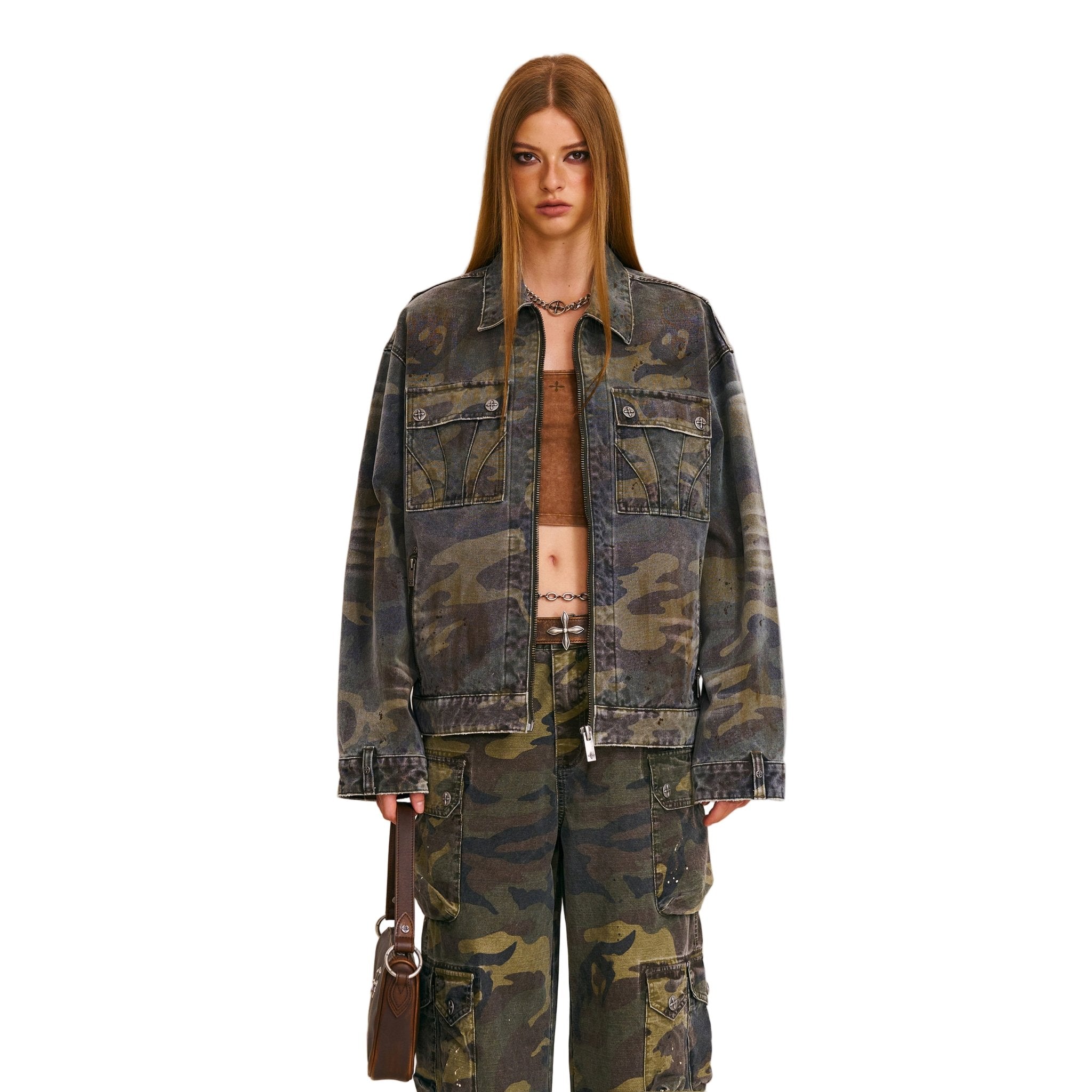 SMFK Rage - Wild Origin Camo Loose Cargo Jacket In Army Green Camouflage | MADAX