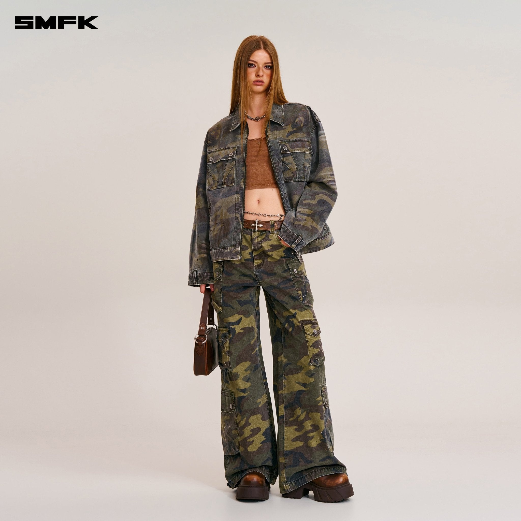 SMFK Rage - Wild Origin Camo Loose Cargo Jacket In Army Green Camouflage | MADAX