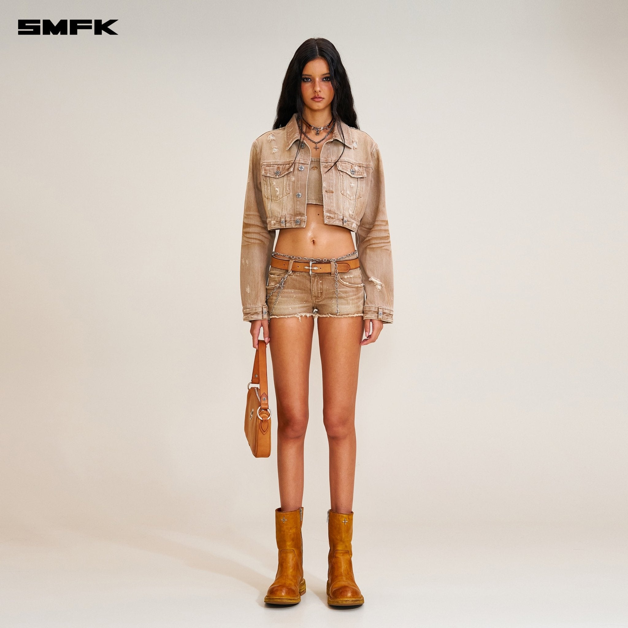 SMFK Rage Wild Origin Denim Short Jacket In Cowboy Brown | MADAX