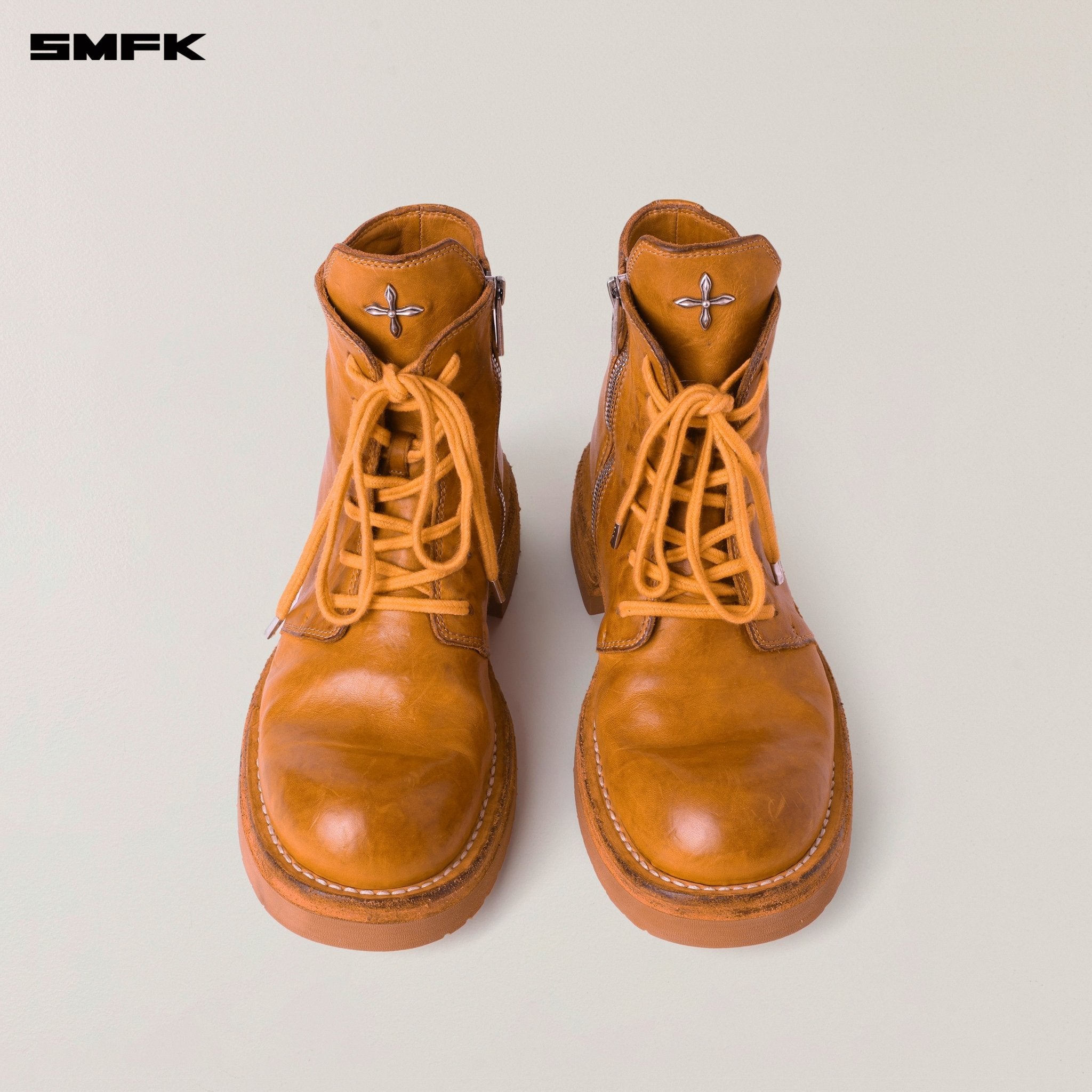 SMFK Rage Wild Origin Goodyear Horse Leather Motorcycle Boots In Golden Sun | MADAX