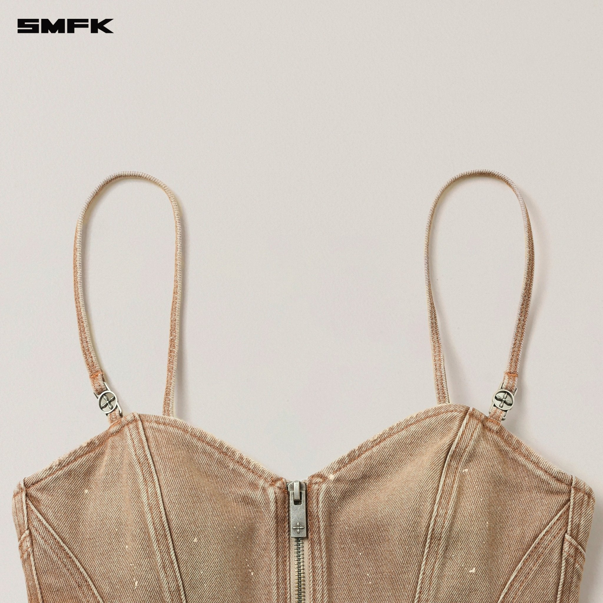 SMFK Rage Wild Origin Handcraft Denim Zipper Camisole In Cowboy Brown | MADAX