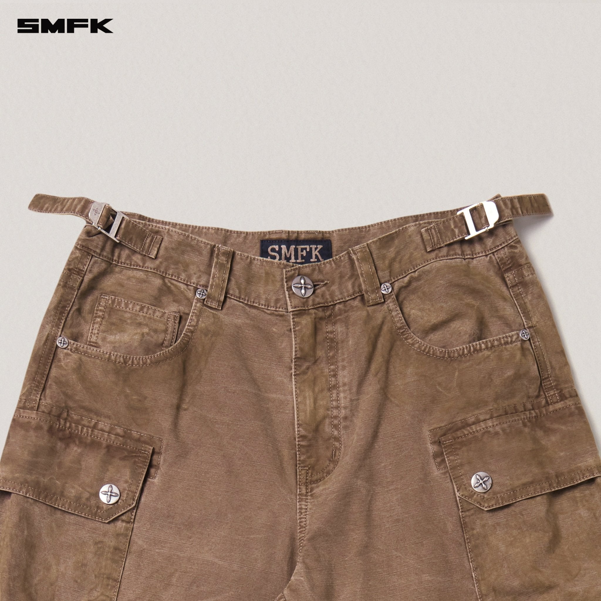 SMFK Rage Wild Origin Handcraft Drip Dyed Tower Cargo Pants In Shadow Brown | MADAX