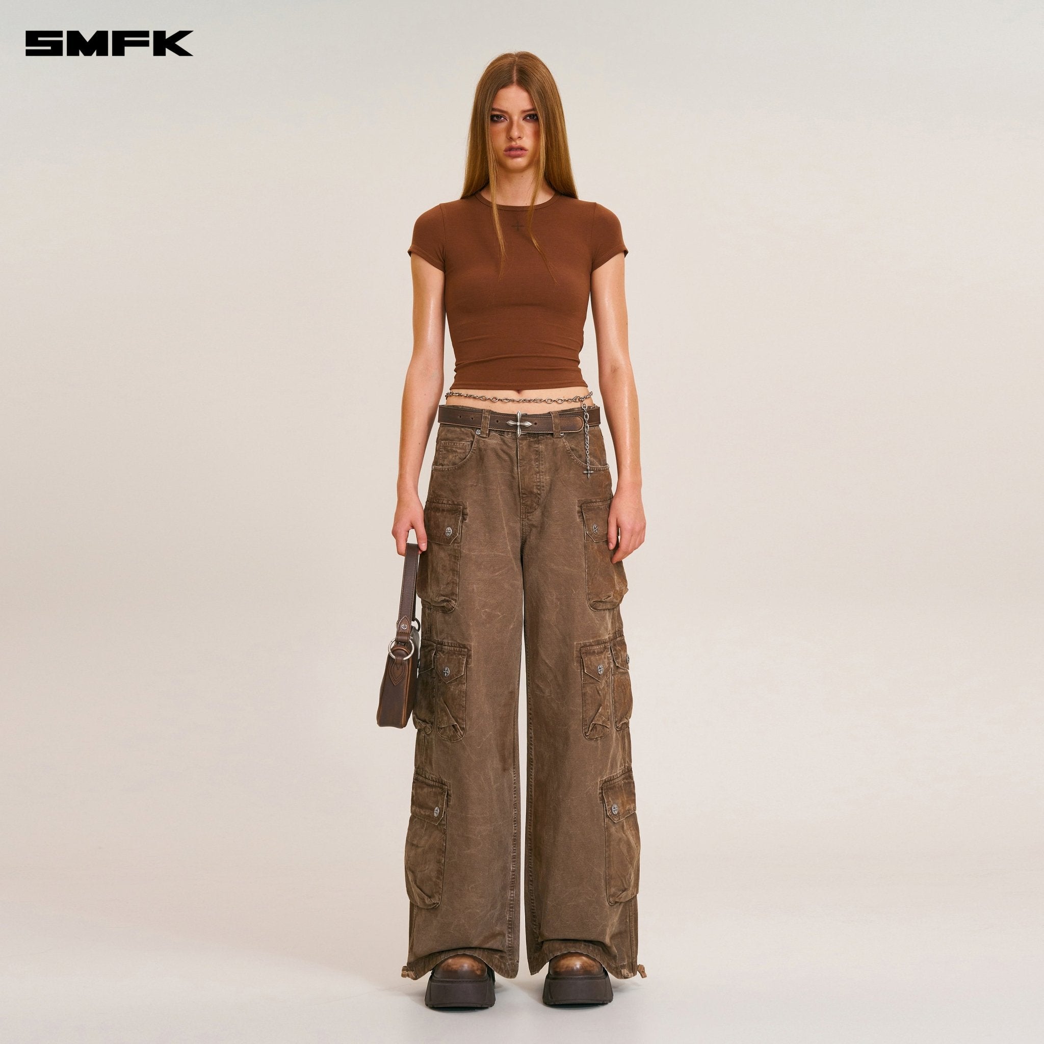 SMFK Rage Wild Origin Handcraft Drip Dyed Tower Cargo Pants In Shadow Brown | MADAX