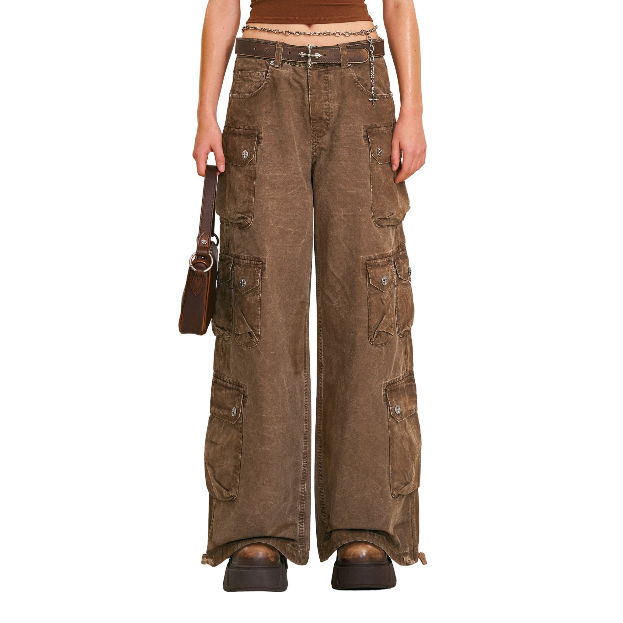 SMFK Rage Wild Origin Handcraft Drip Dyed Tower Cargo Pants In Shadow Brown | MADAX