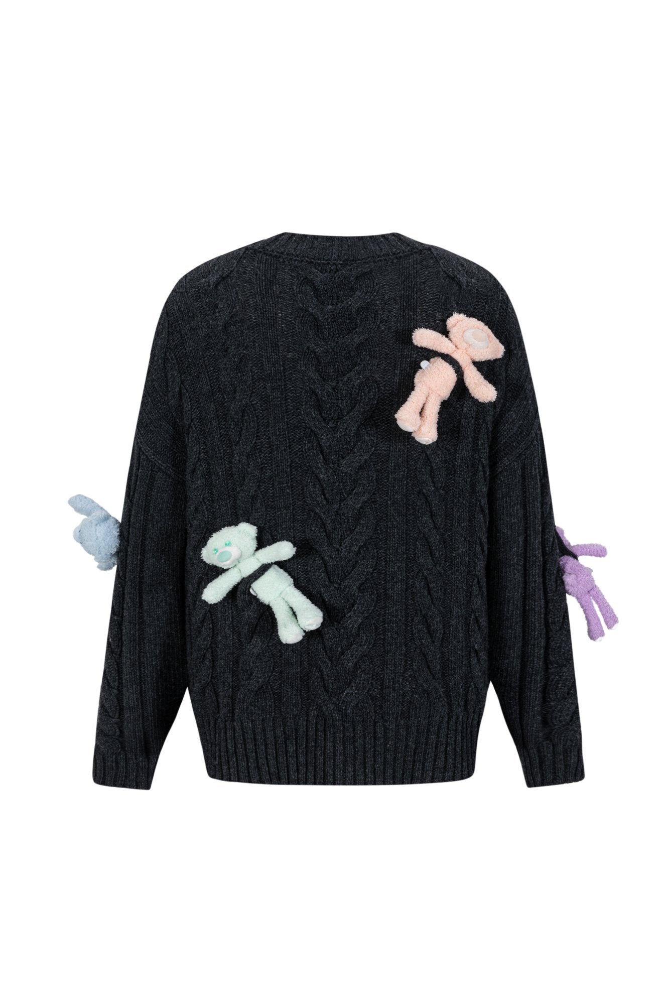 13DE MARZO Rainbow Bear Weave Sweater In Black | MADAX