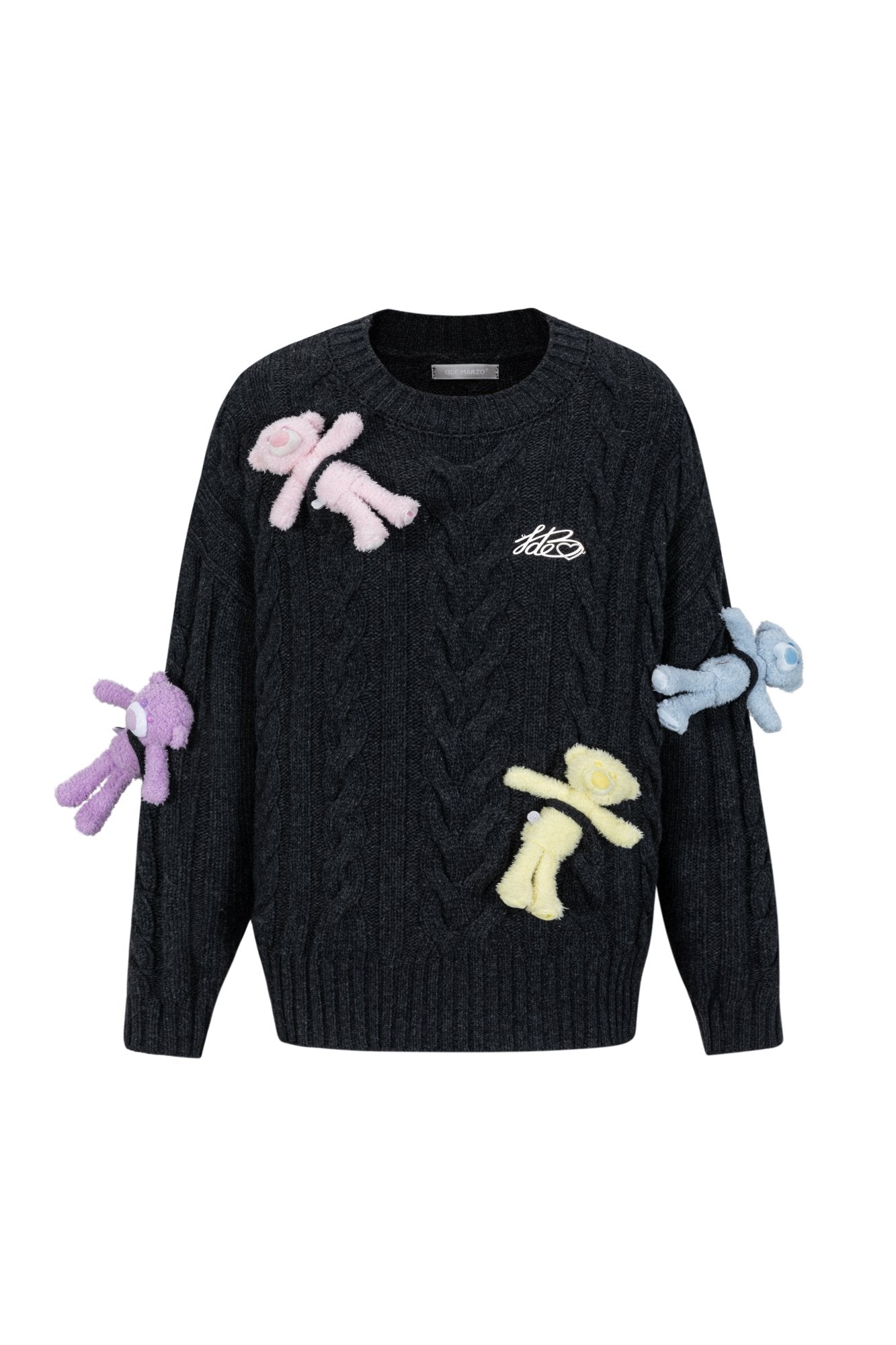 13DE MARZO Rainbow Bear Weave Sweater In Black | MADAX