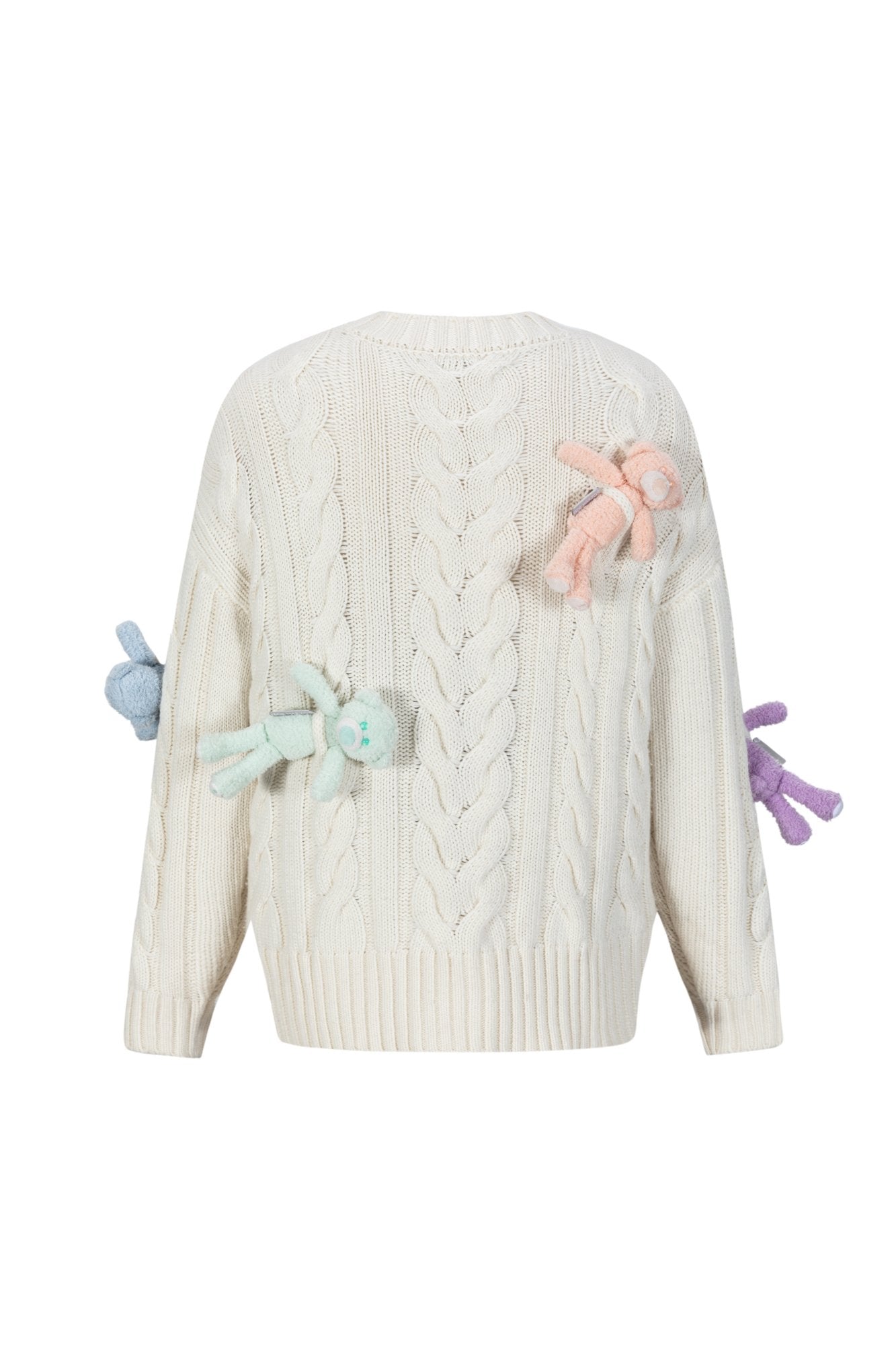 13DE MARZO Rainbow Bear Weave Sweater In White | MADAX