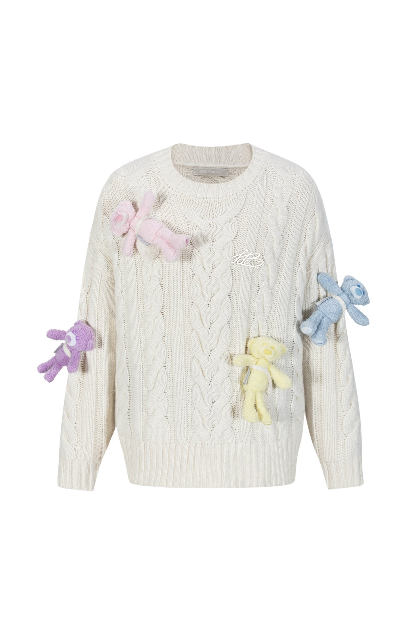 13DE MARZO Rainbow Bear Weave Sweater In White | MADAX