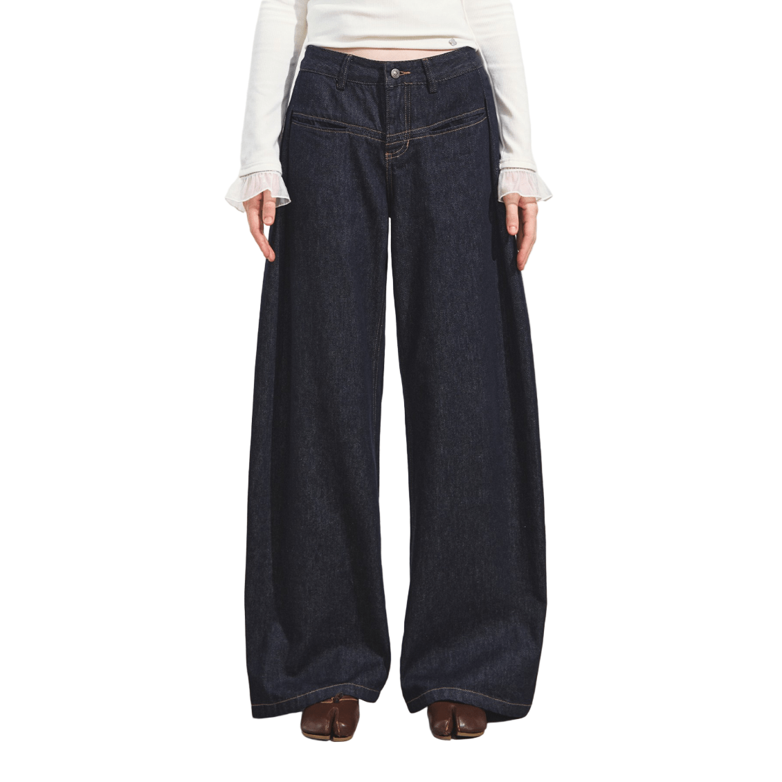 SOMESOWE Raw Denim Pleated Banana Pants In Dark Blue | MADAX