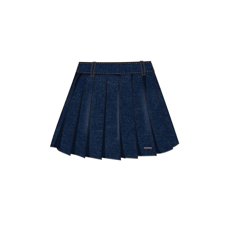 NAWS Raw Denim Pleated Skirt in Raw Denim Blue | MADAX