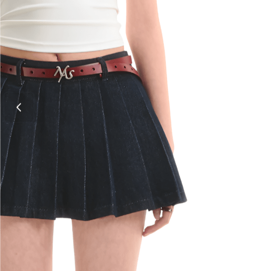 NAWS Raw Denim Pleated Skirt in Raw Denim Blue | MADAX