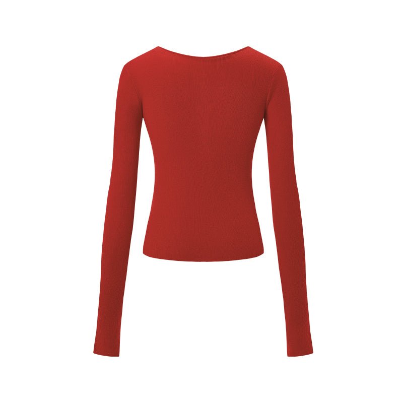 NAWS Red Twisted Henley Collar Knitwear Top | MADAX