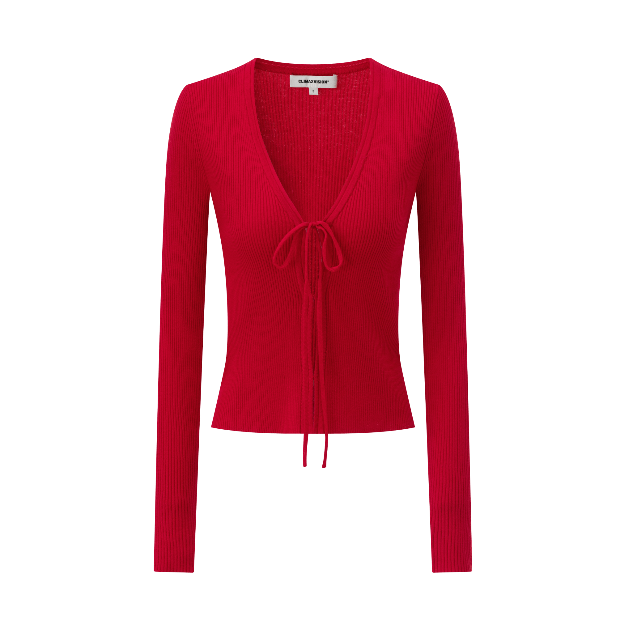 Climax Vision Red Wool Blend V - Neck Lace - Up Knit Cardigan  | MADAX