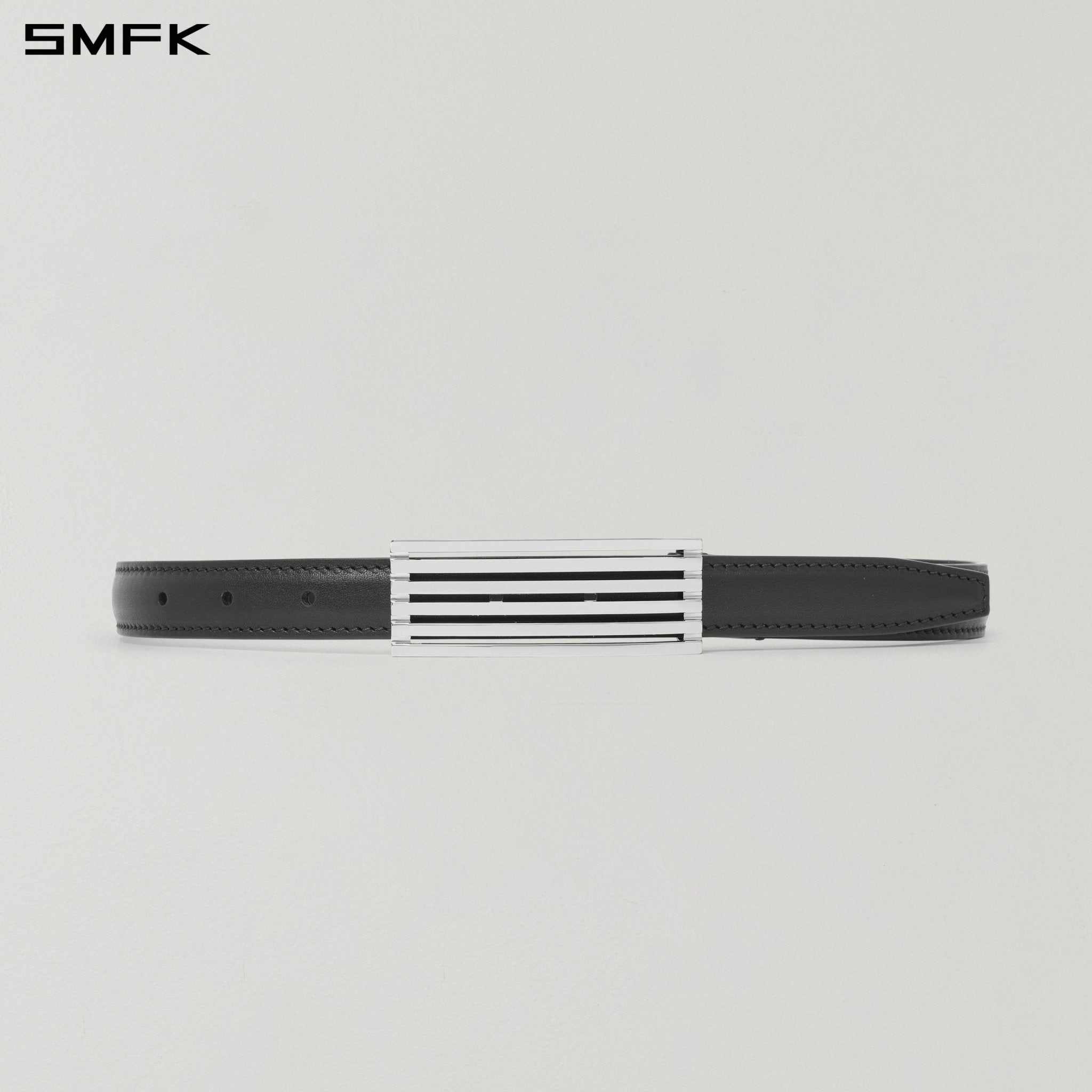SMFK Reflection Metallic Leather Thin Belt in Black | MADAX