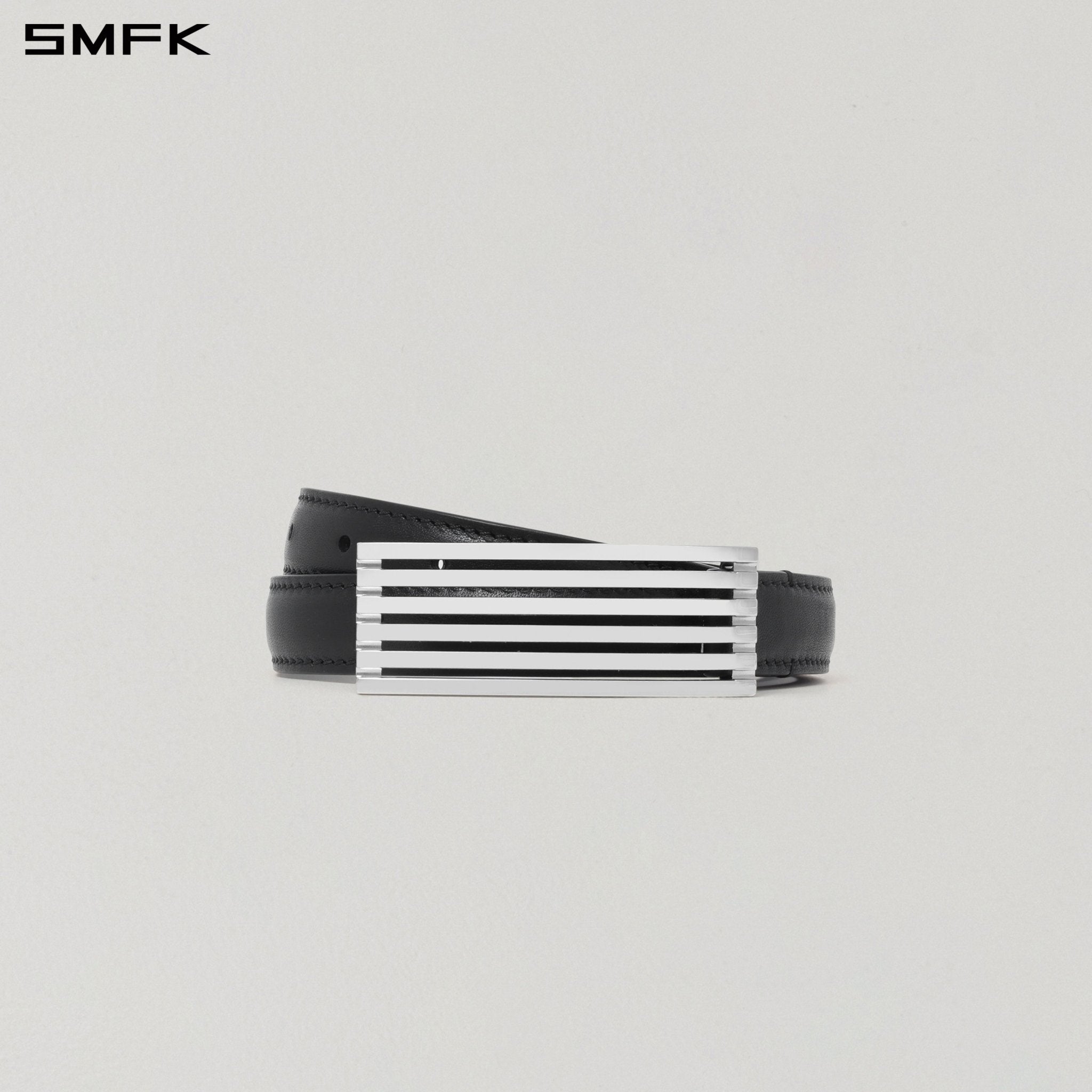 SMFK Reflection Metallic Leather Thin Belt in Black | MADAX