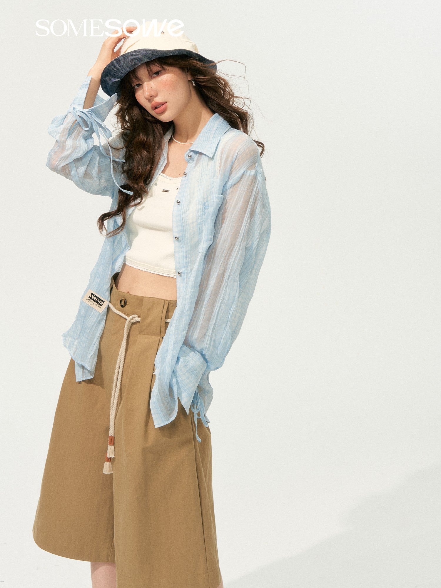 SOMESOWE Relaxed Pleated Slightly Transparent Shirt In Blue | MADAX