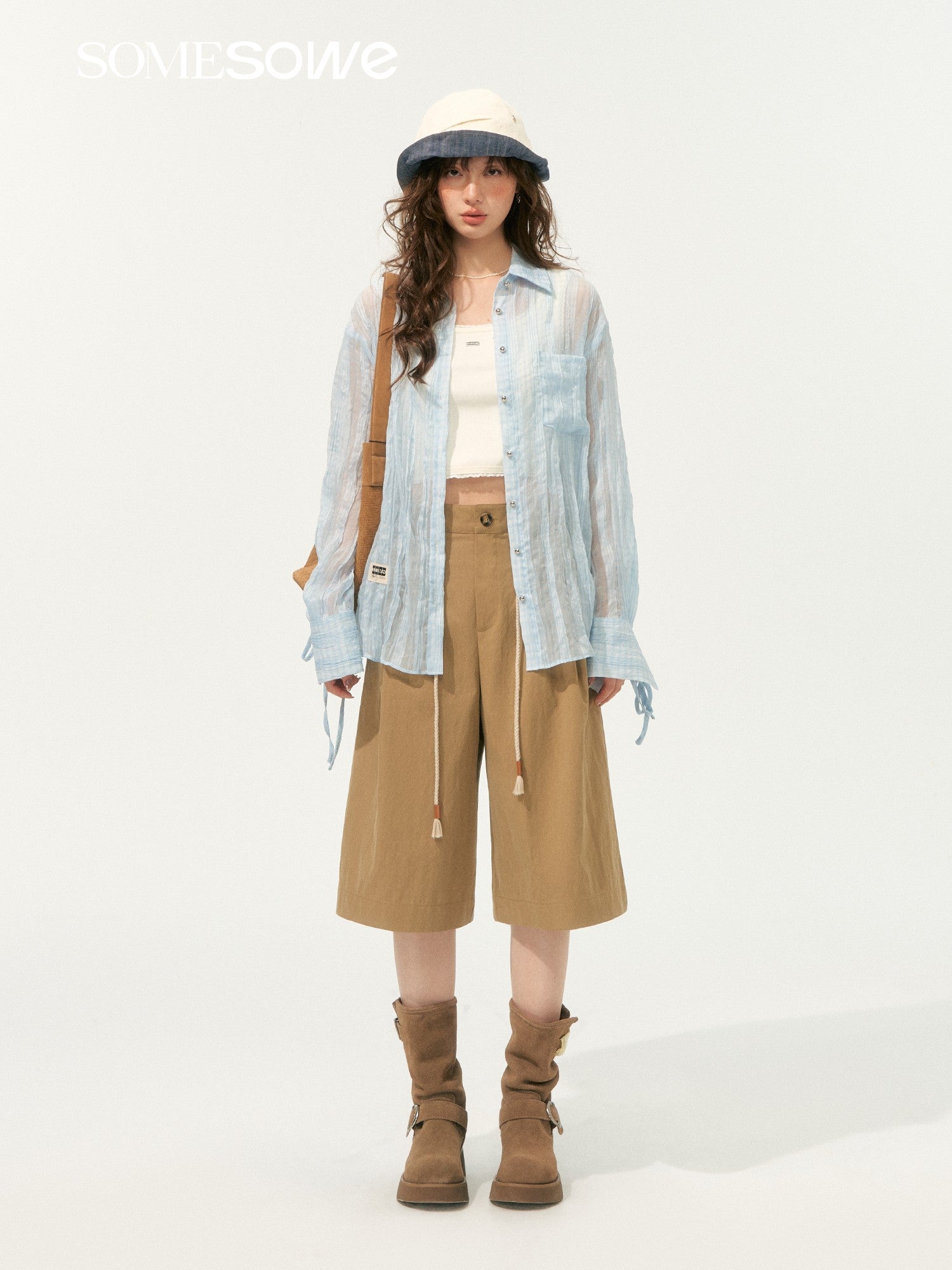 SOMESOWE Relaxed Pleated Slightly Transparent Shirt In Blue | MADAX