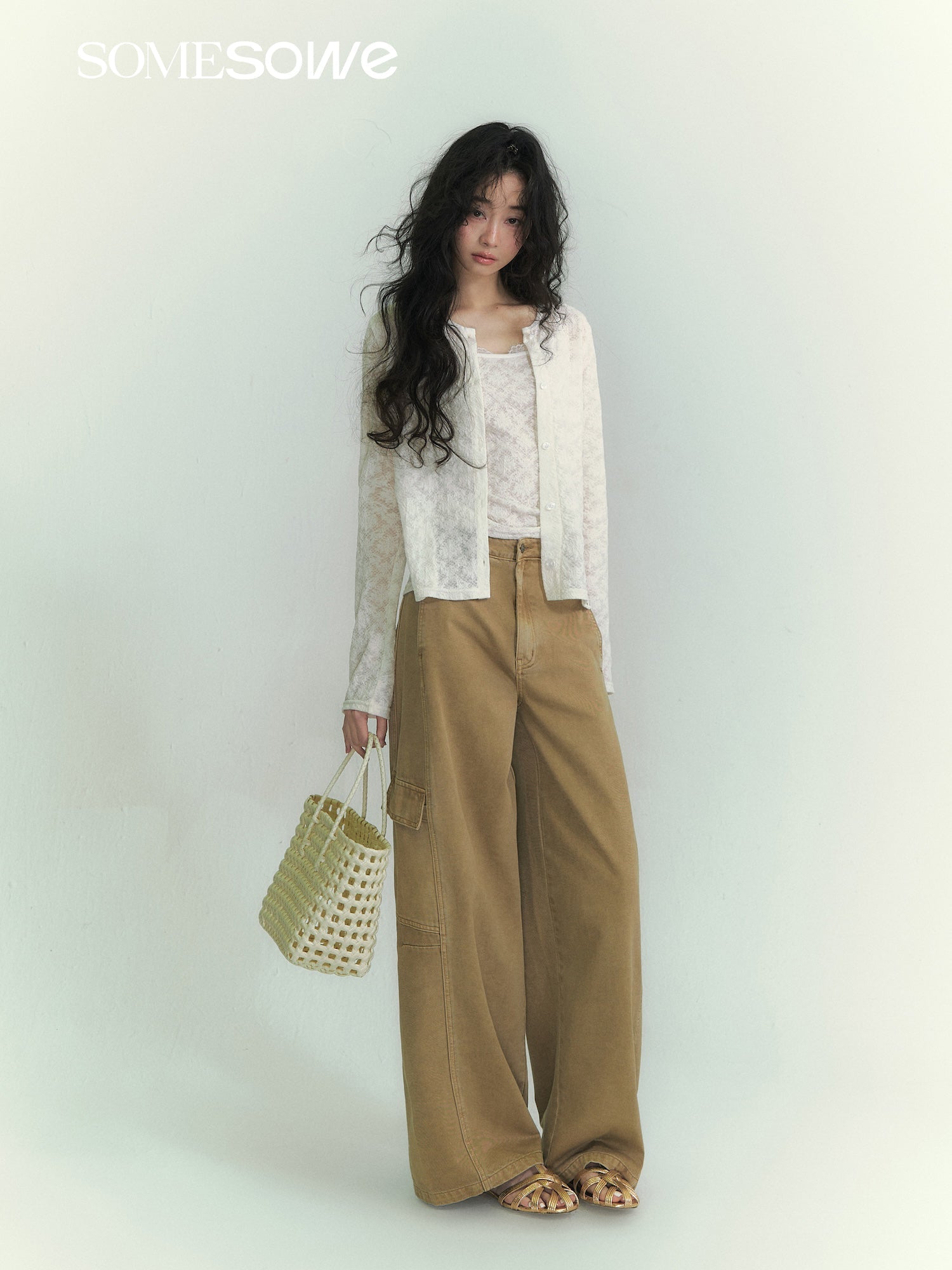 SOMESOWE Relaxed Striped Cardigan Two - Piece Set In White | MADAX