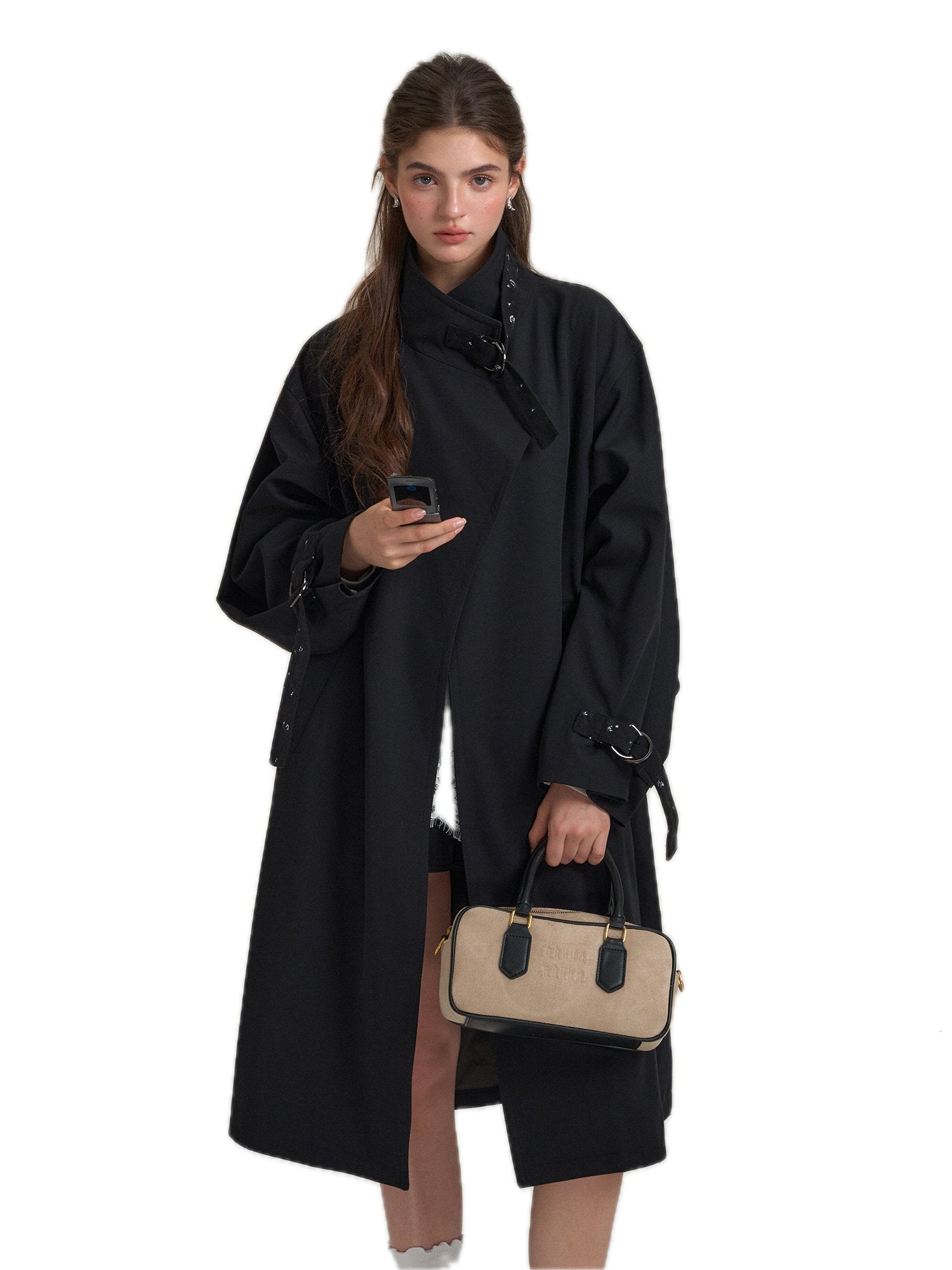 SOMESOWE Retro Casual Silhouette Trench Coat In Black | MADAX